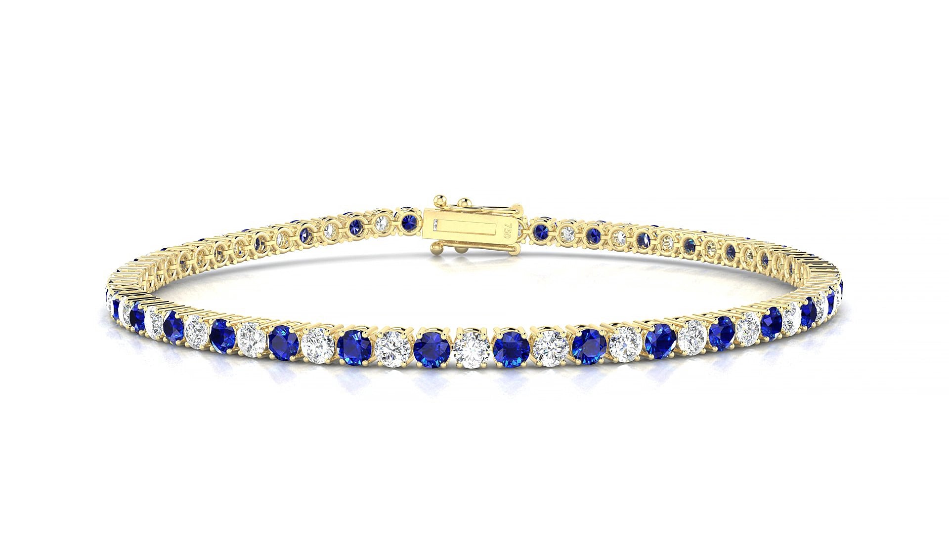 Capri 1-1 | 18k Yellow Gold 2.5 mm Round Natural Sapphire & Diamond 15 cm Tennis Bracelet