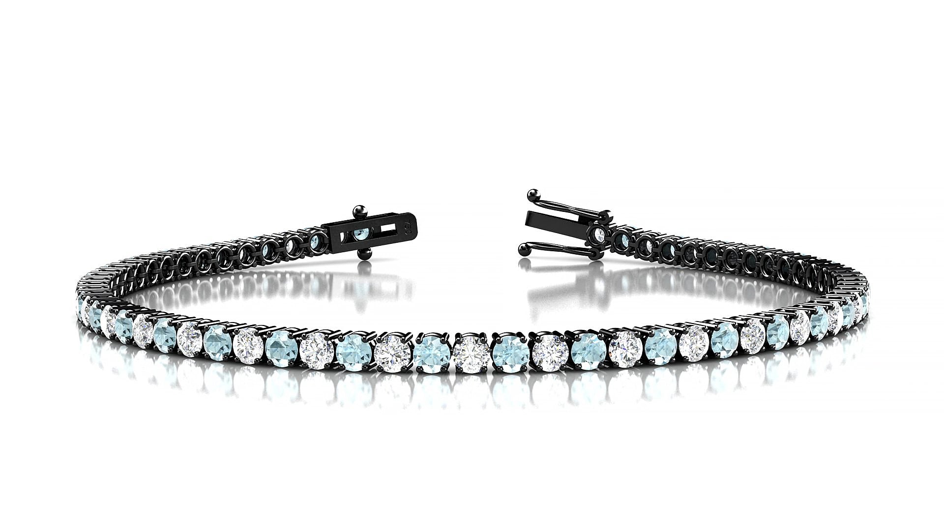 Capri 1-1 | 18k Black Gold 2.5 mm Round Natural Aquamarine & Diamond 17 cm Tennis Bracelet