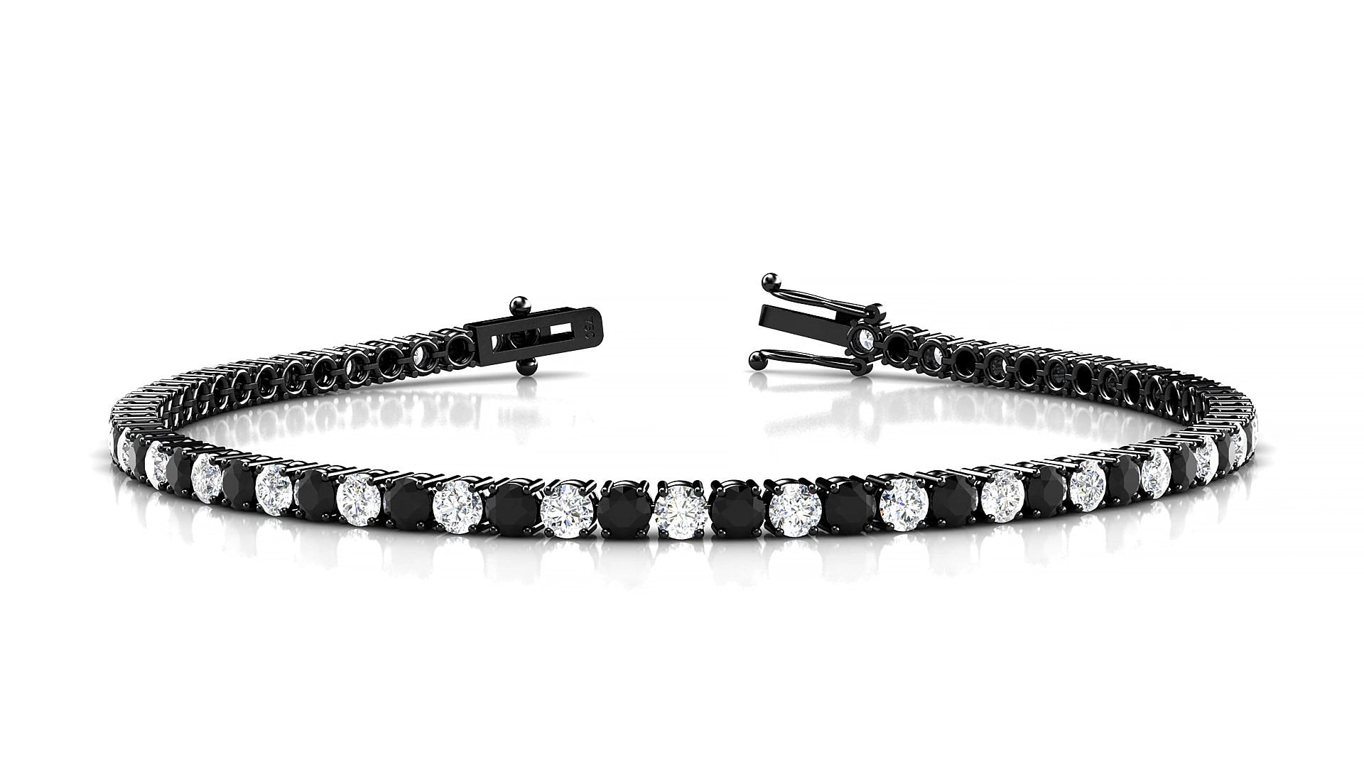 Capri 1-1 | 18k Black Gold 2.5 mm Round Natural Black Diamond & Diamond 15 cm Tennis Bracelet