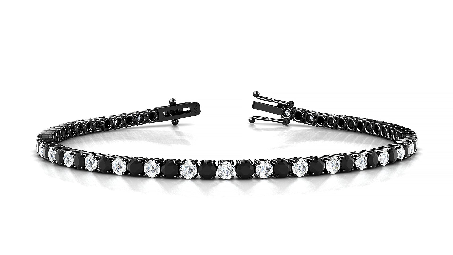 Capri 1-1 | 18k Black Gold 2.5 mm Round Natural Black Diamond & Diamond Tennis Bracelet