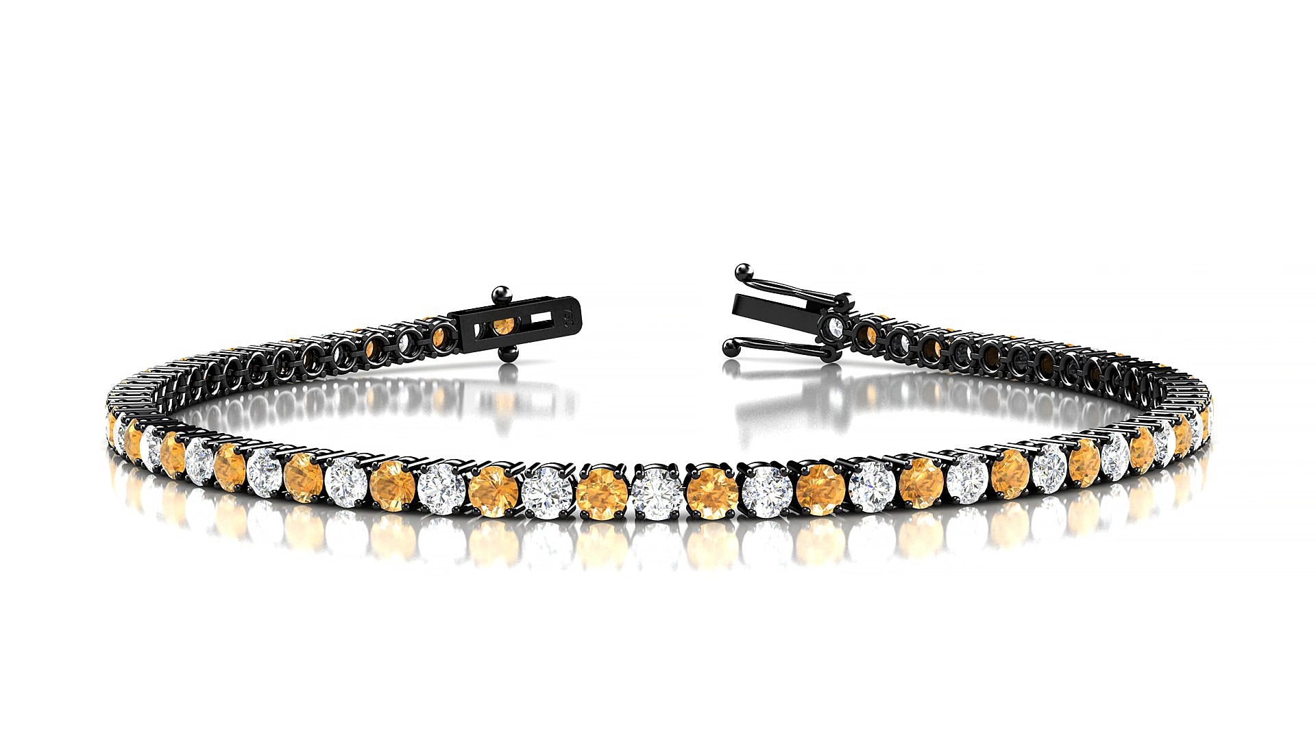 Capri 1-1 | 18k Black Gold 2.5 mm Round Natural Citrine & Diamond 17 cm Tennis Bracelet