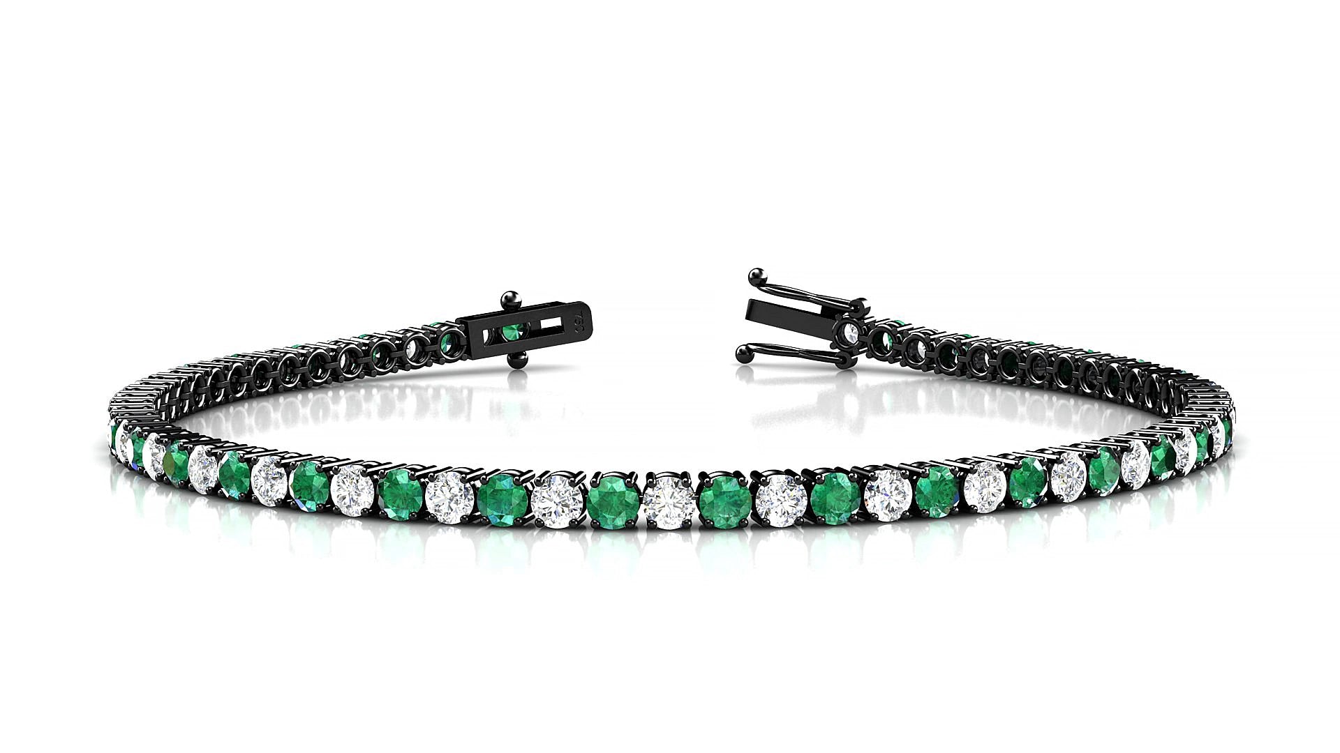 Capri 1-1 | 18k Black Gold 2.5 mm Round Natural Emerald & Diamond 15 cm Tennis Bracelet