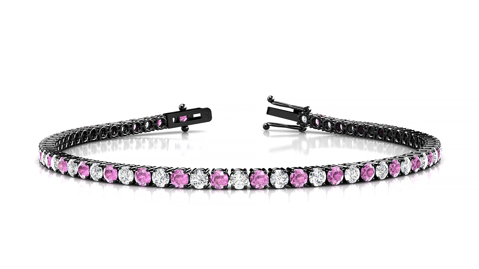 Capri 1-1 | 18k Black Gold 2.5 mm Round Natural Pink Sapphire & Diamond 18 cm Tennis Bracelet