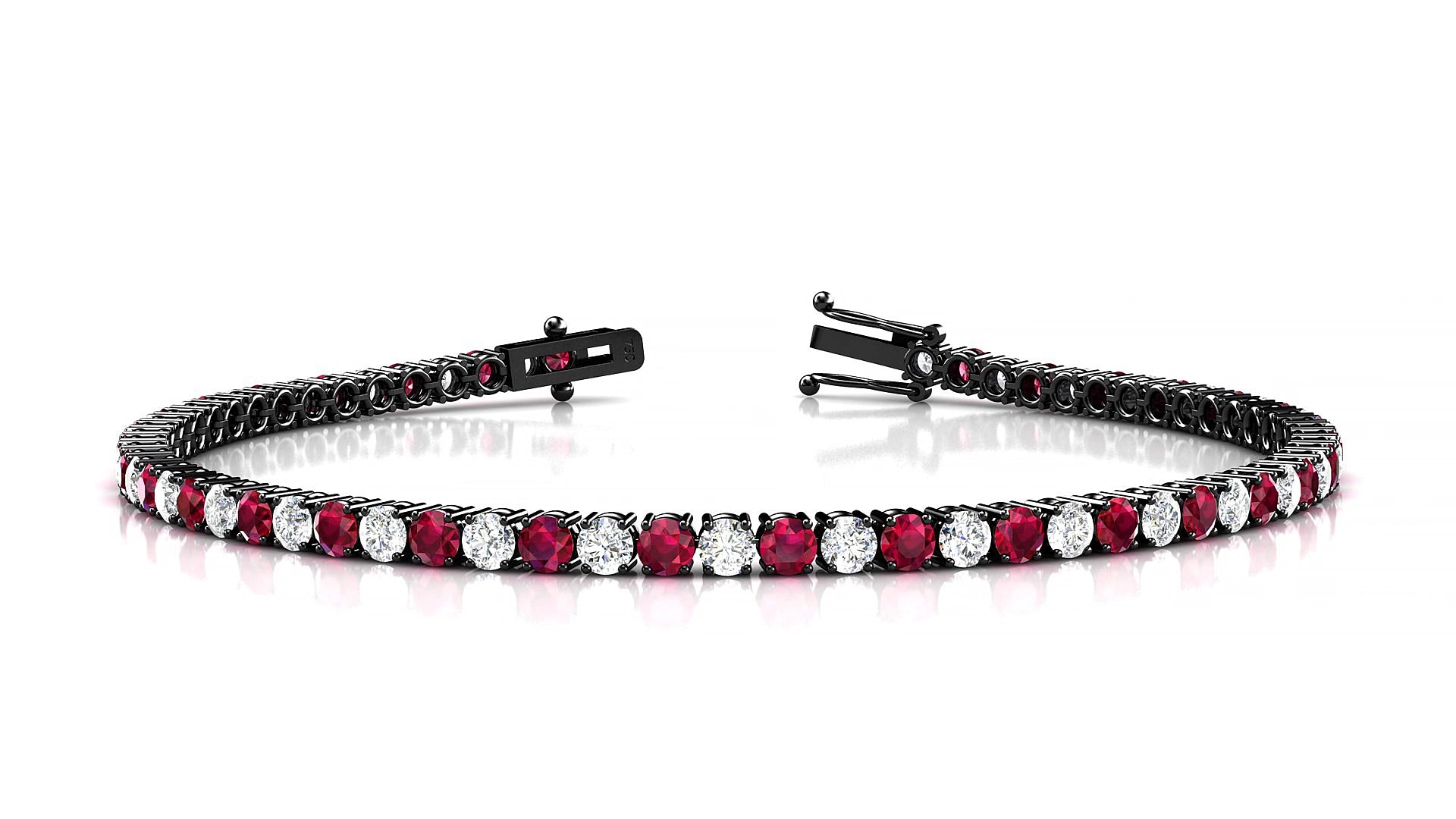 Capri 1-1 | 18k Black Gold 2.5 mm Round Natural Ruby & Diamond 17 cm Tennis Bracelet