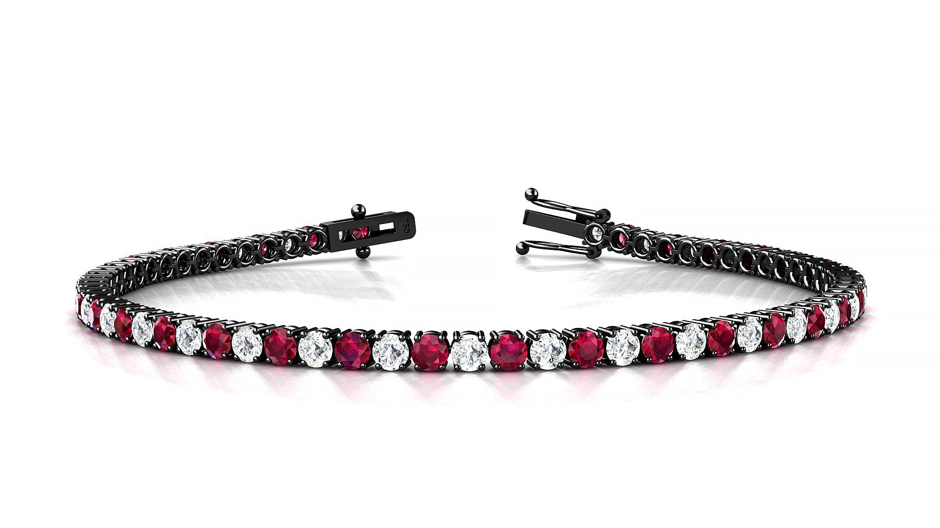 Capri 1-1 | 18k Black Gold 2.5 mm Round Natural Ruby & Diamond Tennis Bracelet