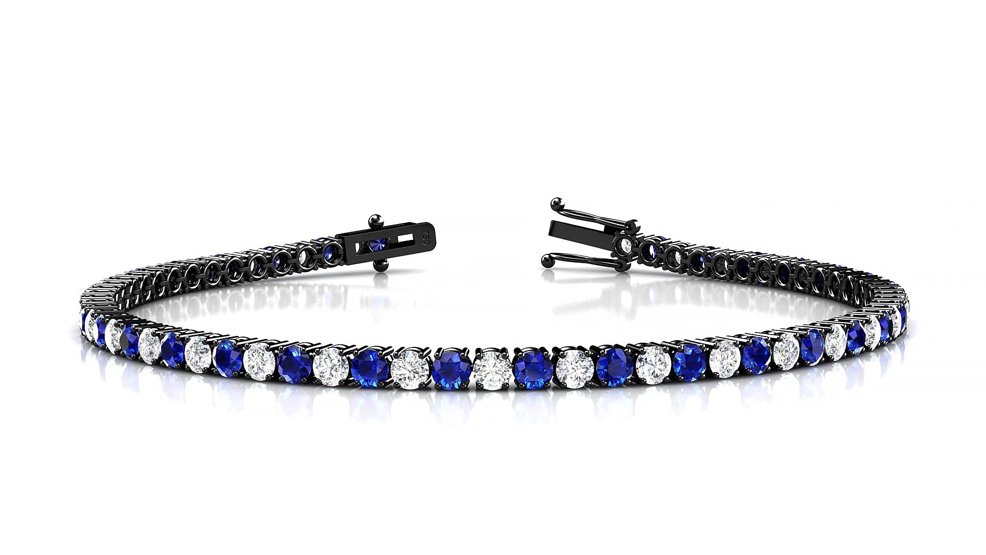 Capri 1-1 | 18k Black Gold 2.5 mm Round Natural Sapphire & Diamond 18 cm Tennis Bracelet