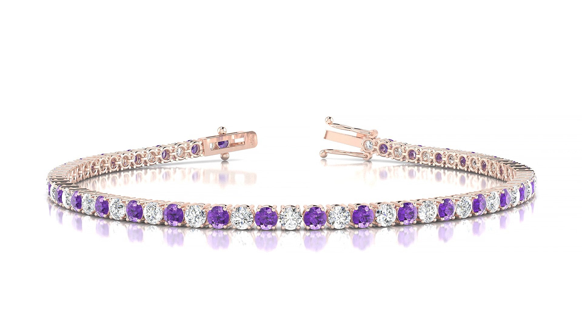 Capri 1-1 | 18k Rose Gold 2.5 mm Round Natural Amethyst & Diamond 15 cm Tennis Bracelet