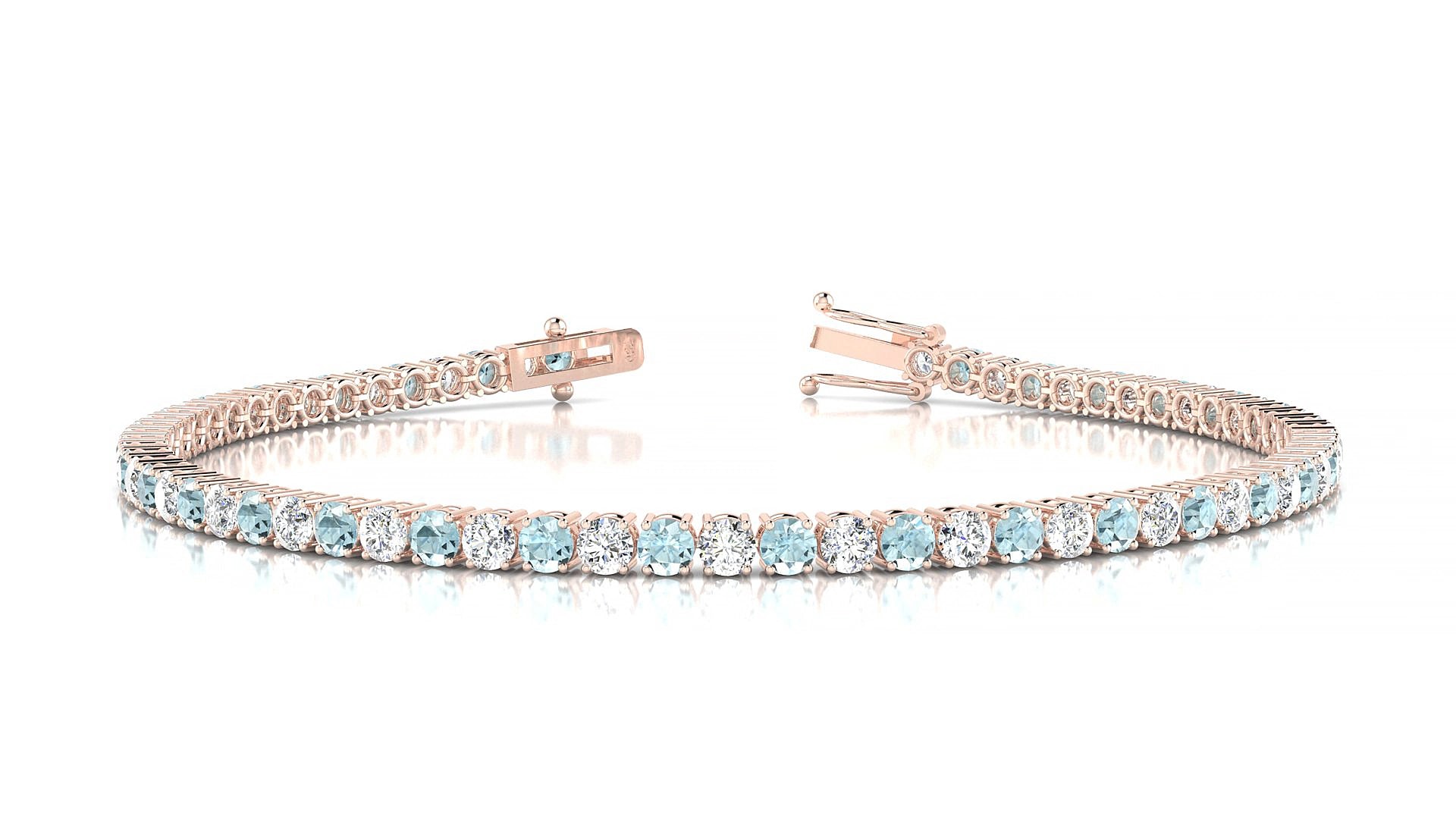 Capri 1-1 | 18k Rose Gold 2.5 mm Round Natural Aquamarine & Diamond 15 cm Tennis Bracelet
