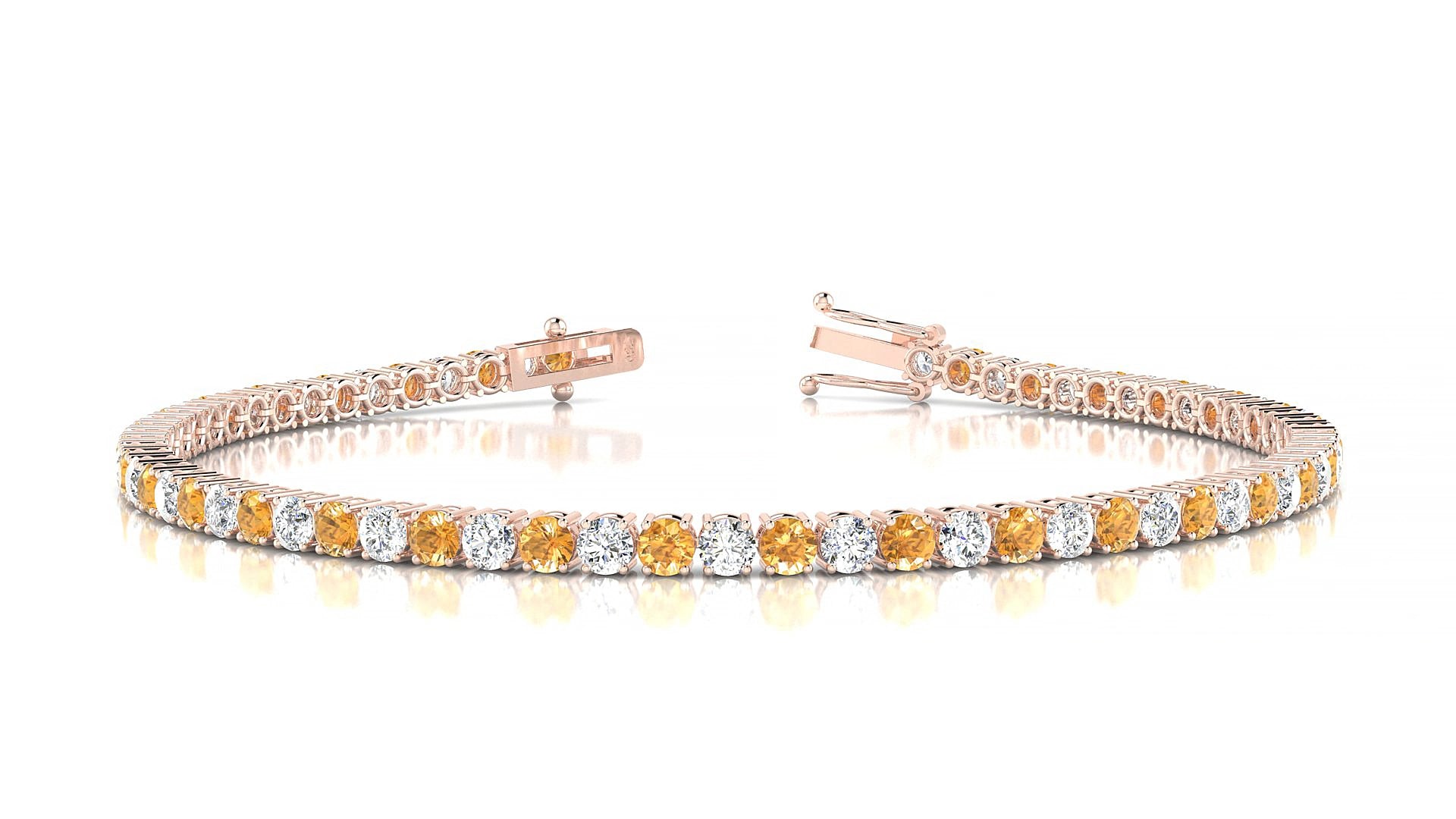Capri 1-1 | 18k Rose Gold 2.5 mm Round Natural Citrine & Diamond 15 cm Tennis Bracelet