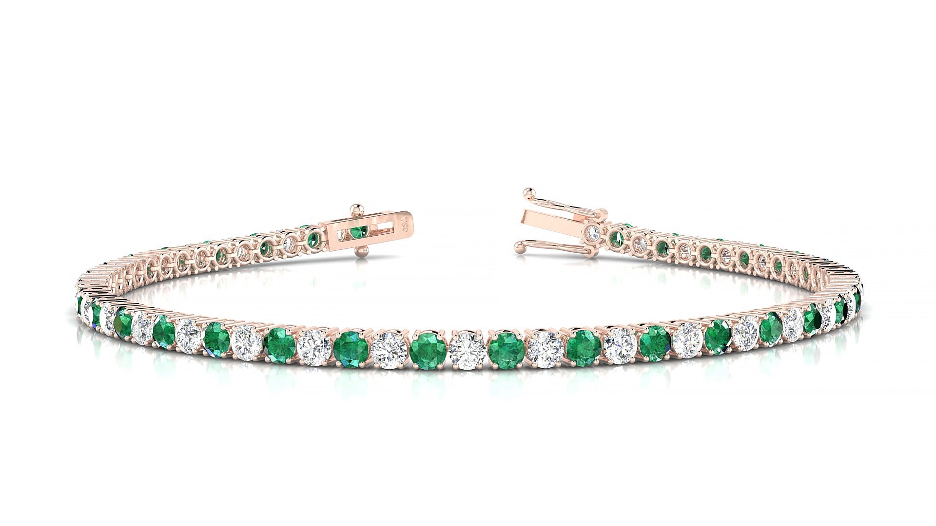 Capri 1-1 | 18k Rose Gold 2.5 mm Round Natural Emerald & Diamond 18 cm Tennis Bracelet
