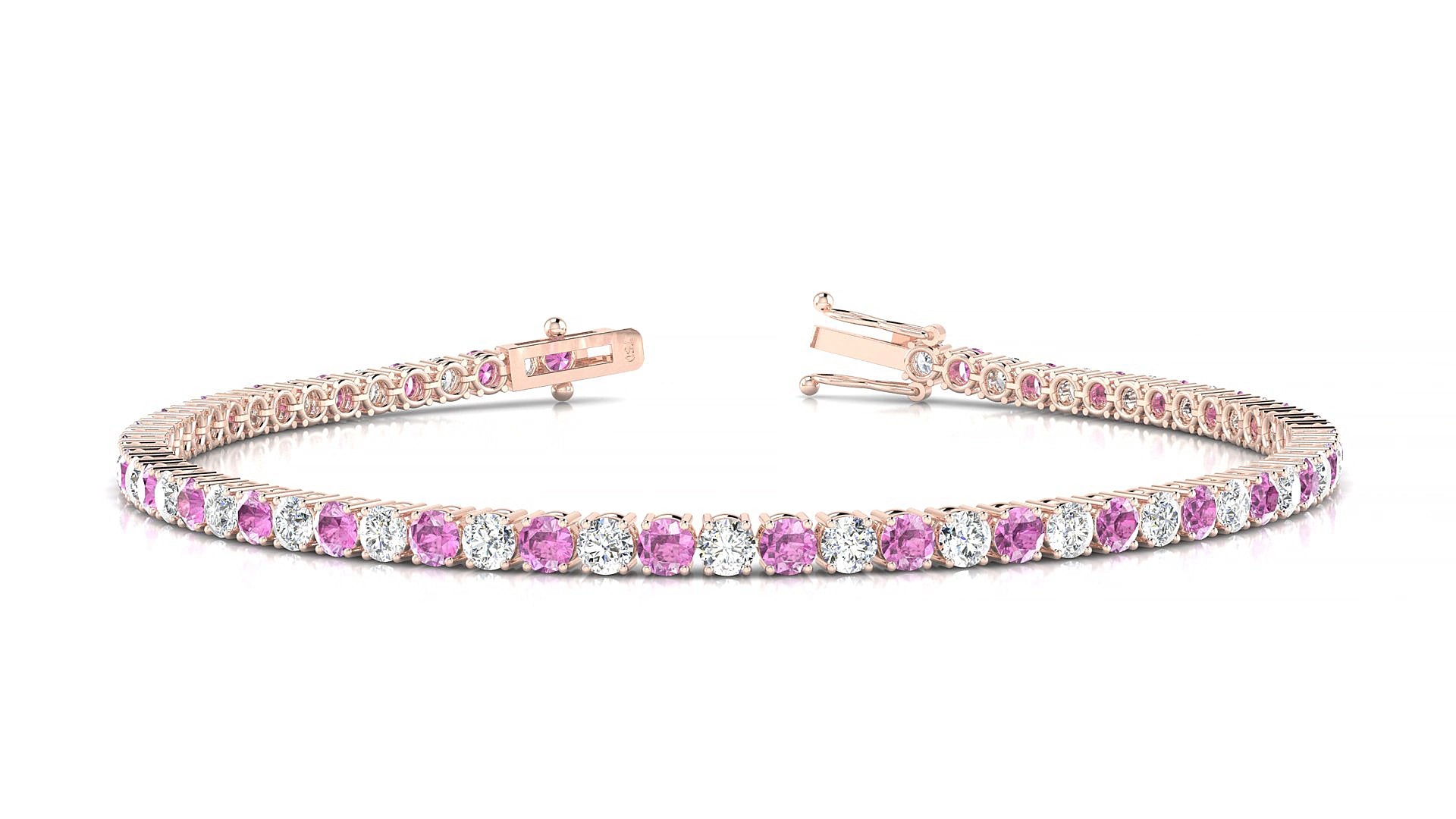 Capri 1-1 | 18k Rose Gold 2.5 mm Round Natural Pink Sapphire & Diamond 18 cm Tennis Bracelet