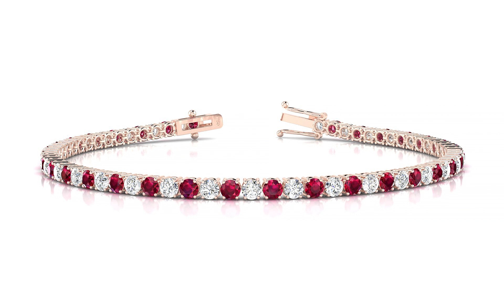 Capri 1-1 | 18k Rose Gold 2.5 mm Round Natural Ruby & Diamond 17 cm Tennis Bracelet
