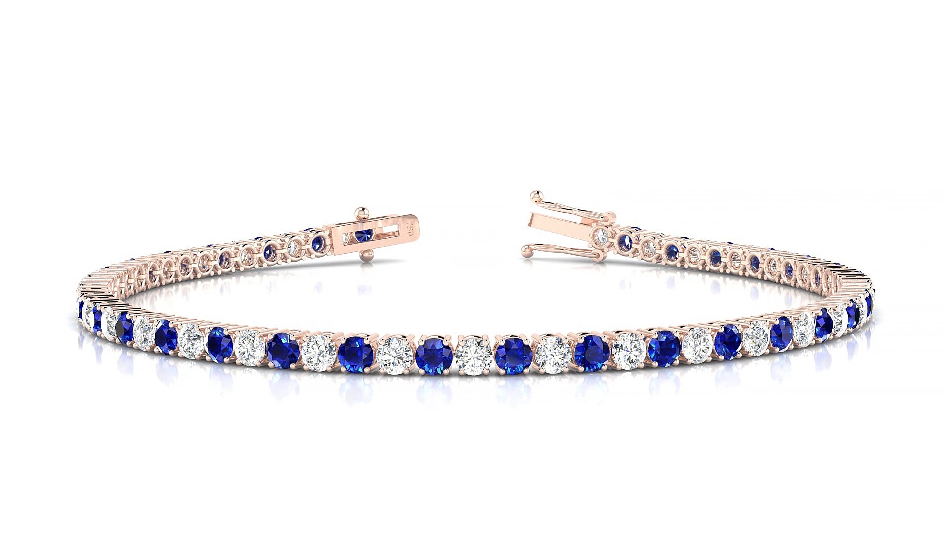 Capri 1-1 | 18k Rose Gold 2.5 mm Round Natural Sapphire & Diamond 19 cm Tennis Bracelet
