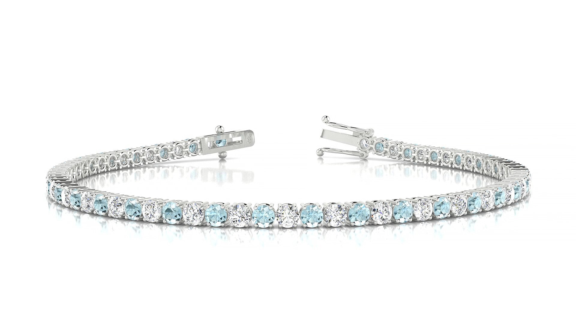 Capri 1-1 | 18k White Gold 2.5 mm Round Natural Aquamarine & Diamond 15 cm Tennis Bracelet
