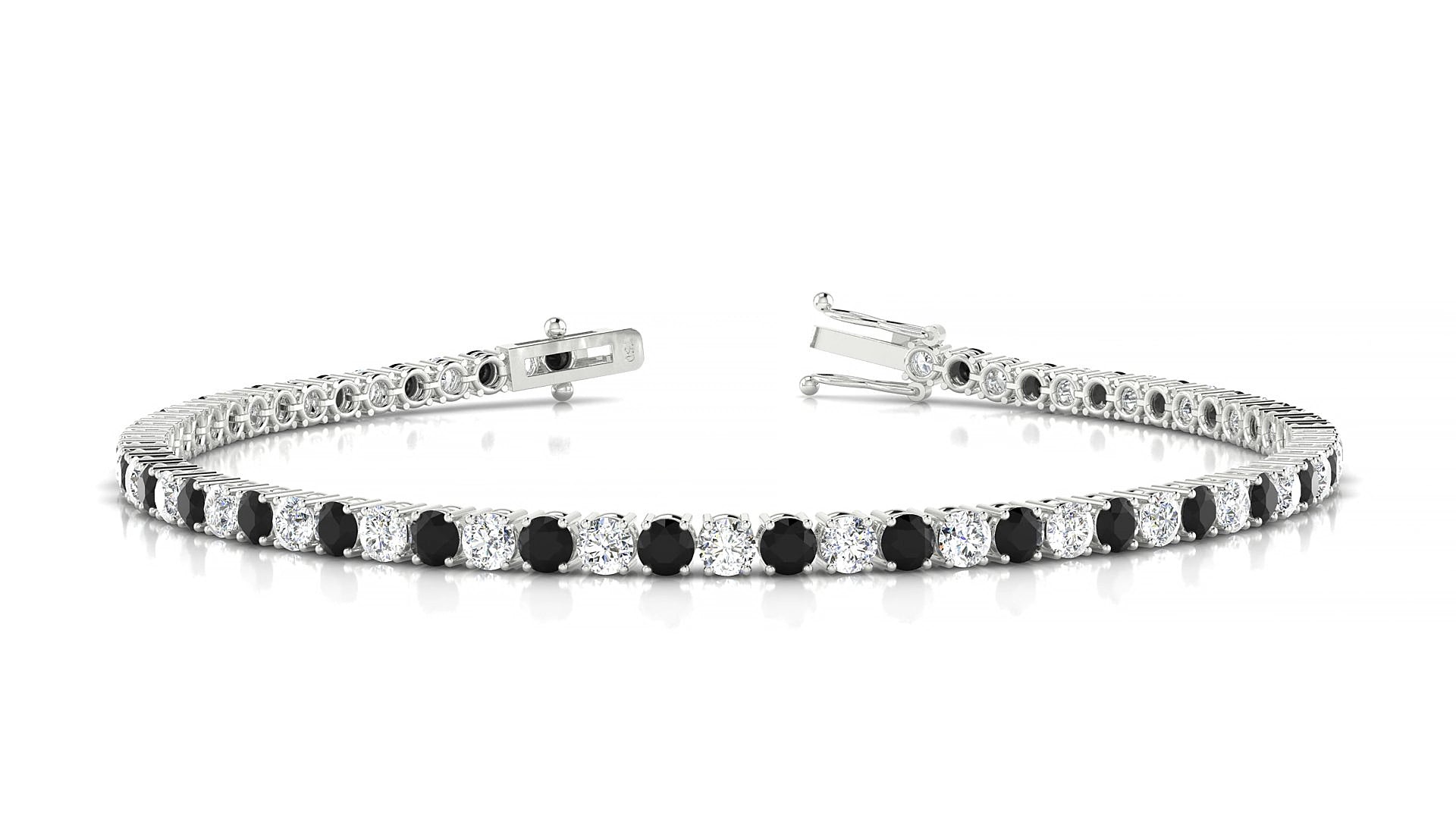 Capri 1-1 | 18k White Gold 2.5 mm Round Natural Black Diamond & Diamond 15 cm Tennis Bracelet