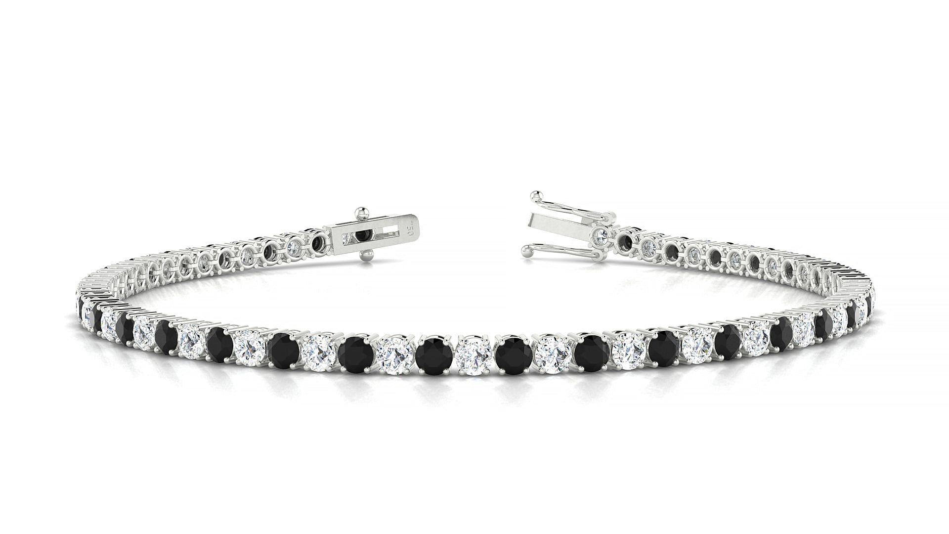 Capri 1-1 | 18k White Gold 2.5 mm Round Natural Black Diamond & Diamond Tennis Bracelet