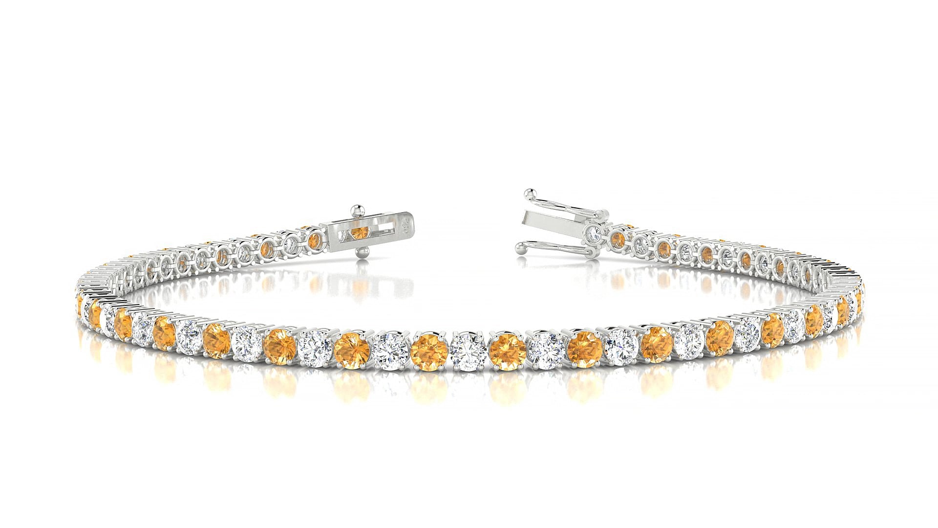 Capri 1-1 | 18k White Gold 2.5 mm Round Natural Citrine & Diamond 16 cm Tennis Bracelet