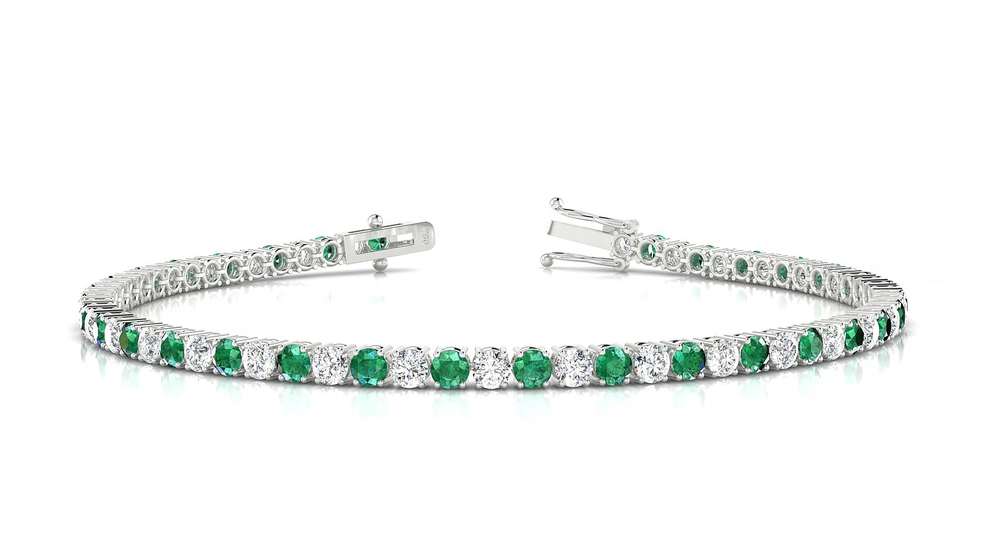 Capri 1-1 | 18k White Gold 2.5 mm Round Natural Emerald & Diamond 15 cm Tennis Bracelet