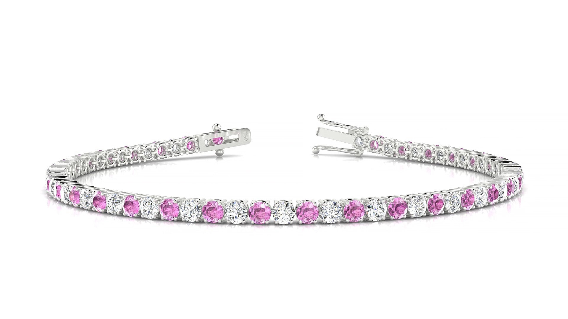 Capri 1-1 | 18k White Gold 2.5 mm Round Natural Pink Sapphire & Diamond 19 cm Tennis Bracelet
