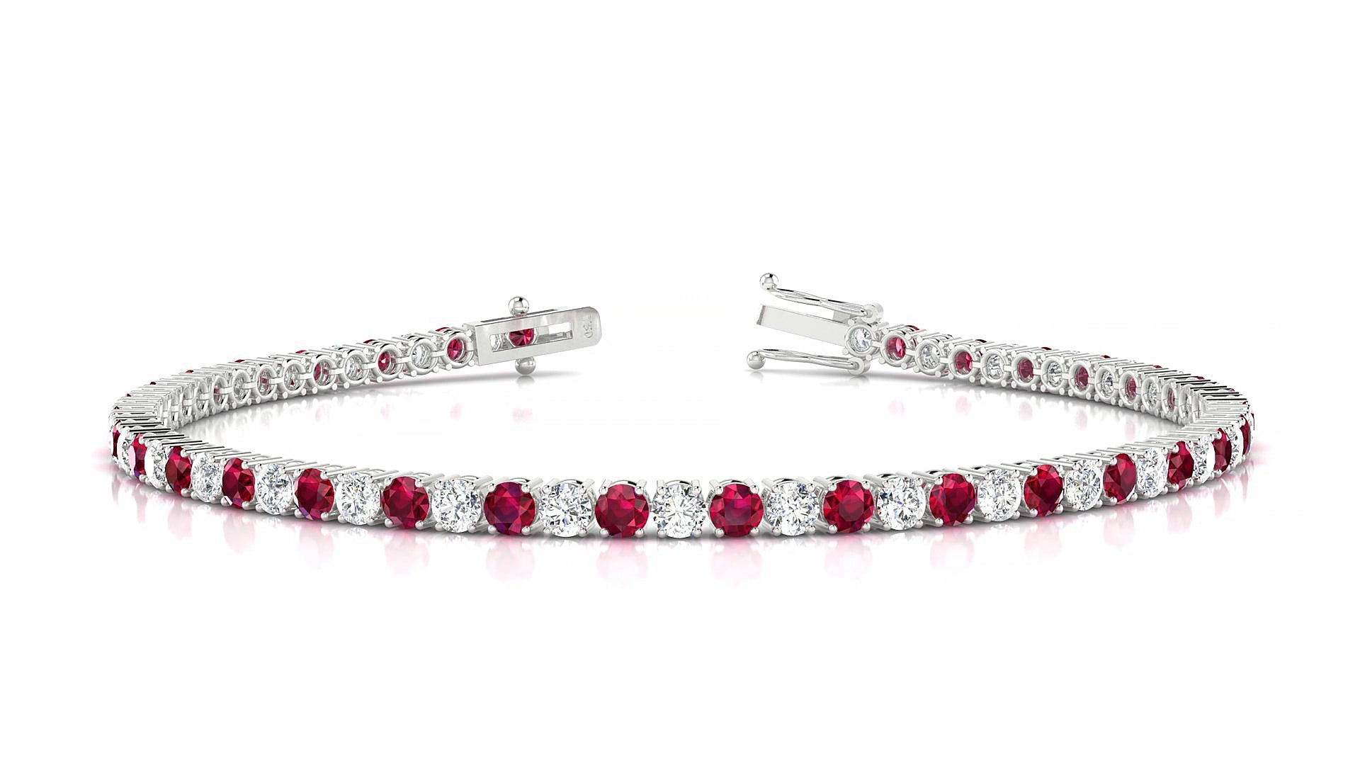 Capri 1-1 | 18k White Gold 2.5 mm Round Natural Ruby & Diamond 20 cm Tennis Bracelet