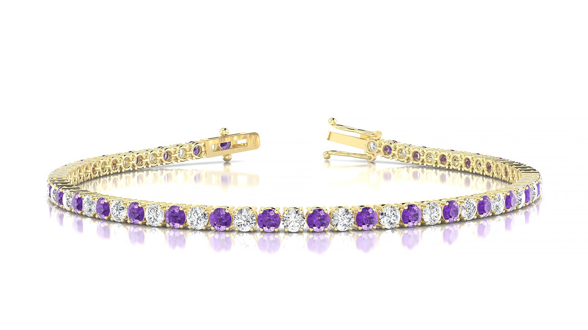 Capri 1-1 | 18k Yellow Gold 2.5 mm Round Natural Amethyst & Diamond 15 cm Tennis Bracelet
