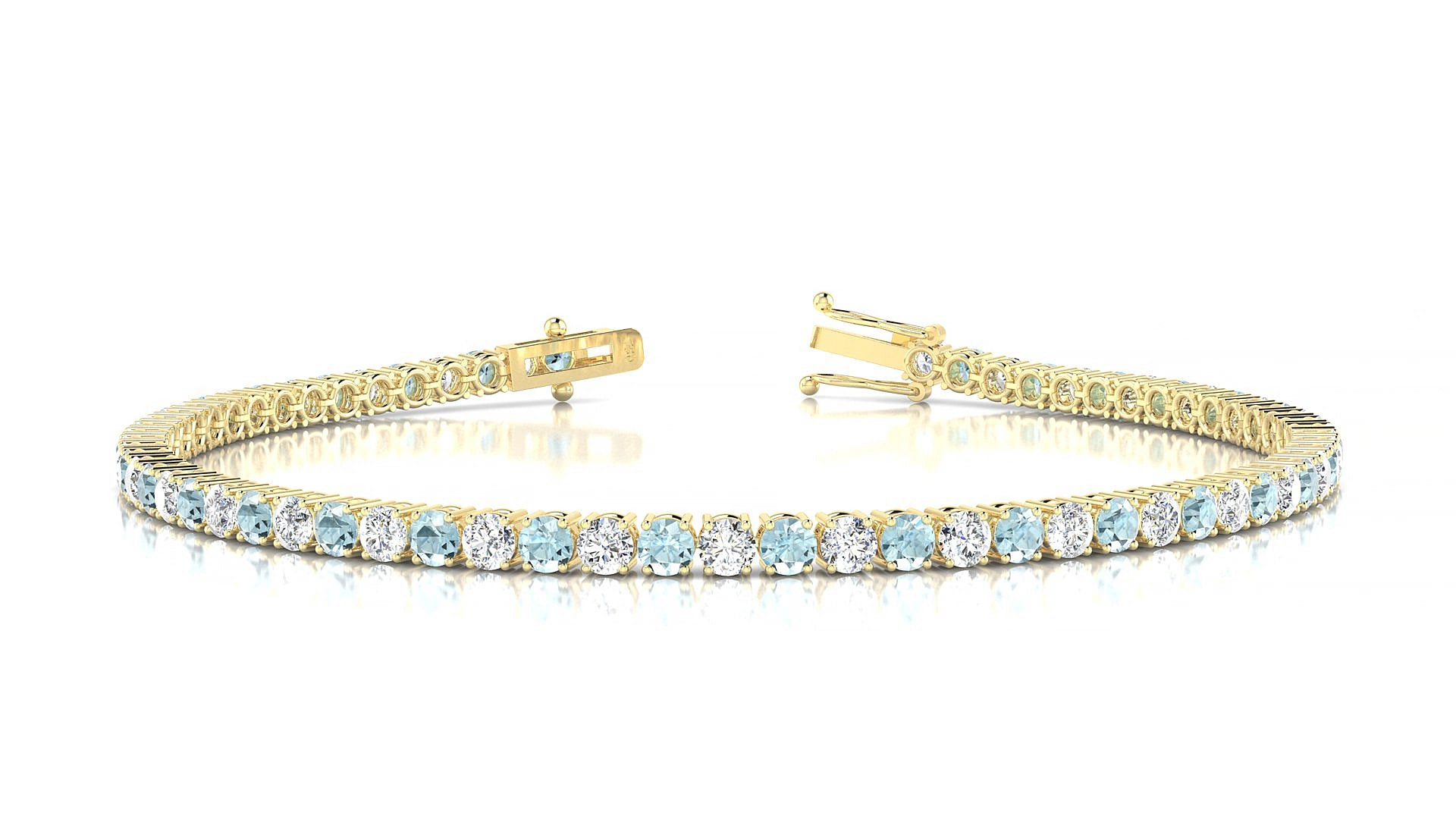 Capri 1-1 | 18k Yellow Gold 2.5 mm Round Natural Aquamarine & Diamond 15 cm Tennis Bracelet
