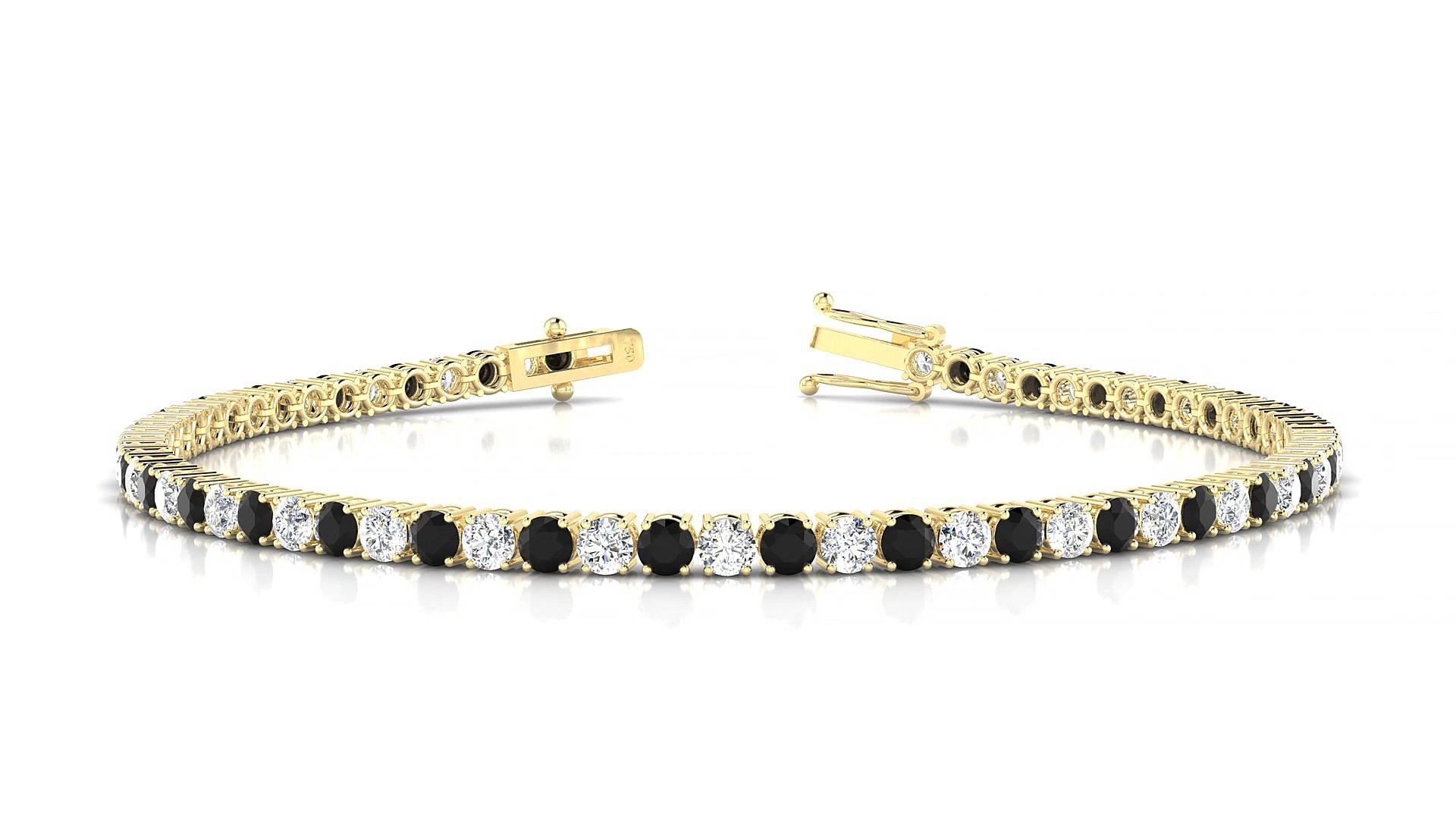 Capri 1-1 | 18k Yellow Gold 2.5 mm Round Natural Black Diamond & Diamond 15 cm Tennis Bracelet