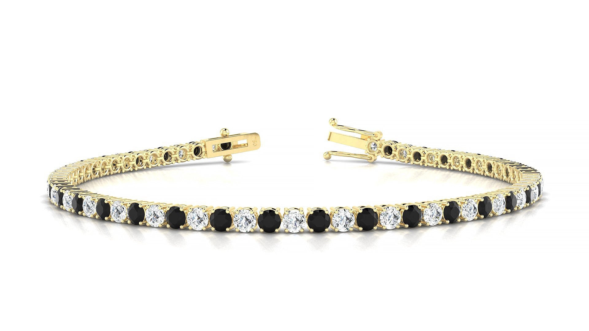 Capri 1-1 | 18k Yellow Gold 2.5 mm Round Natural Black Diamond & Diamond Tennis Bracelet
