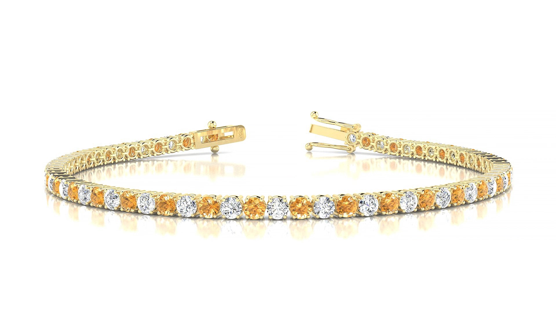Capri 1-1 | 18k Yellow Gold 2.5 mm Round Natural Citrine & Diamond 16 cm Tennis Bracelet
