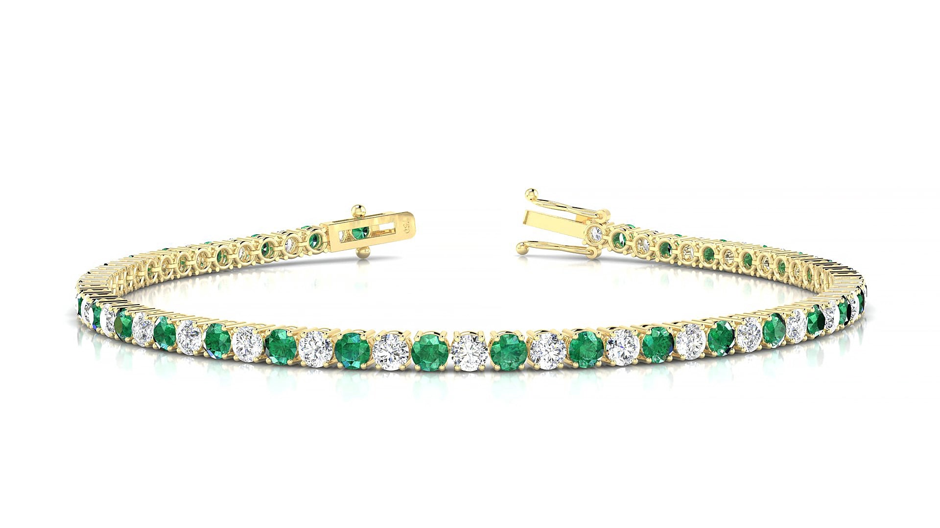 Capri 1-1 | 18k Yellow Gold 2.5 mm Round Natural Emerald & Diamond 15 cm Tennis Bracelet