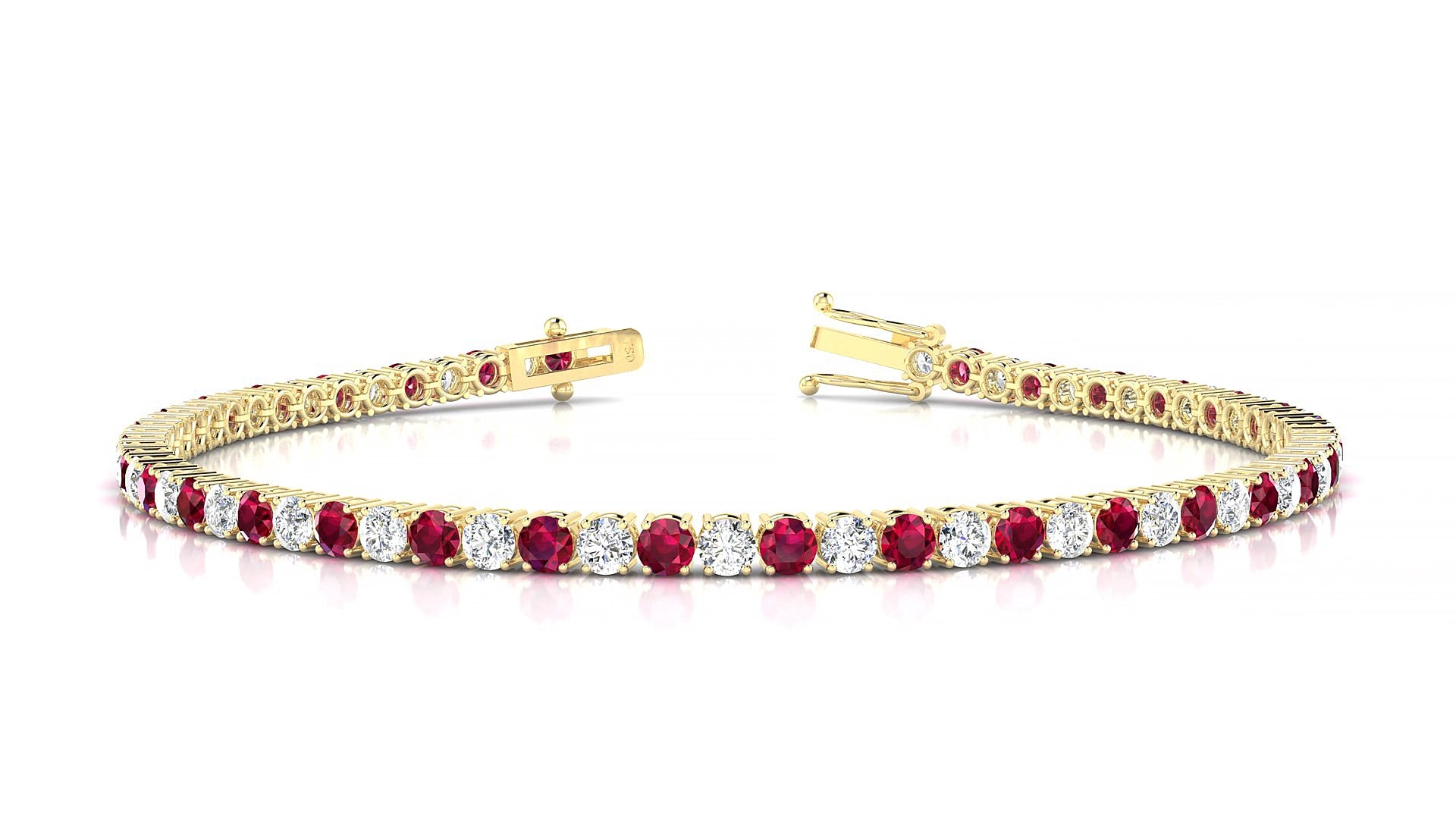 Capri 1-1 | 18k Yellow Gold 2.5 mm Round Natural Ruby & Diamond 16 cm Tennis Bracelet