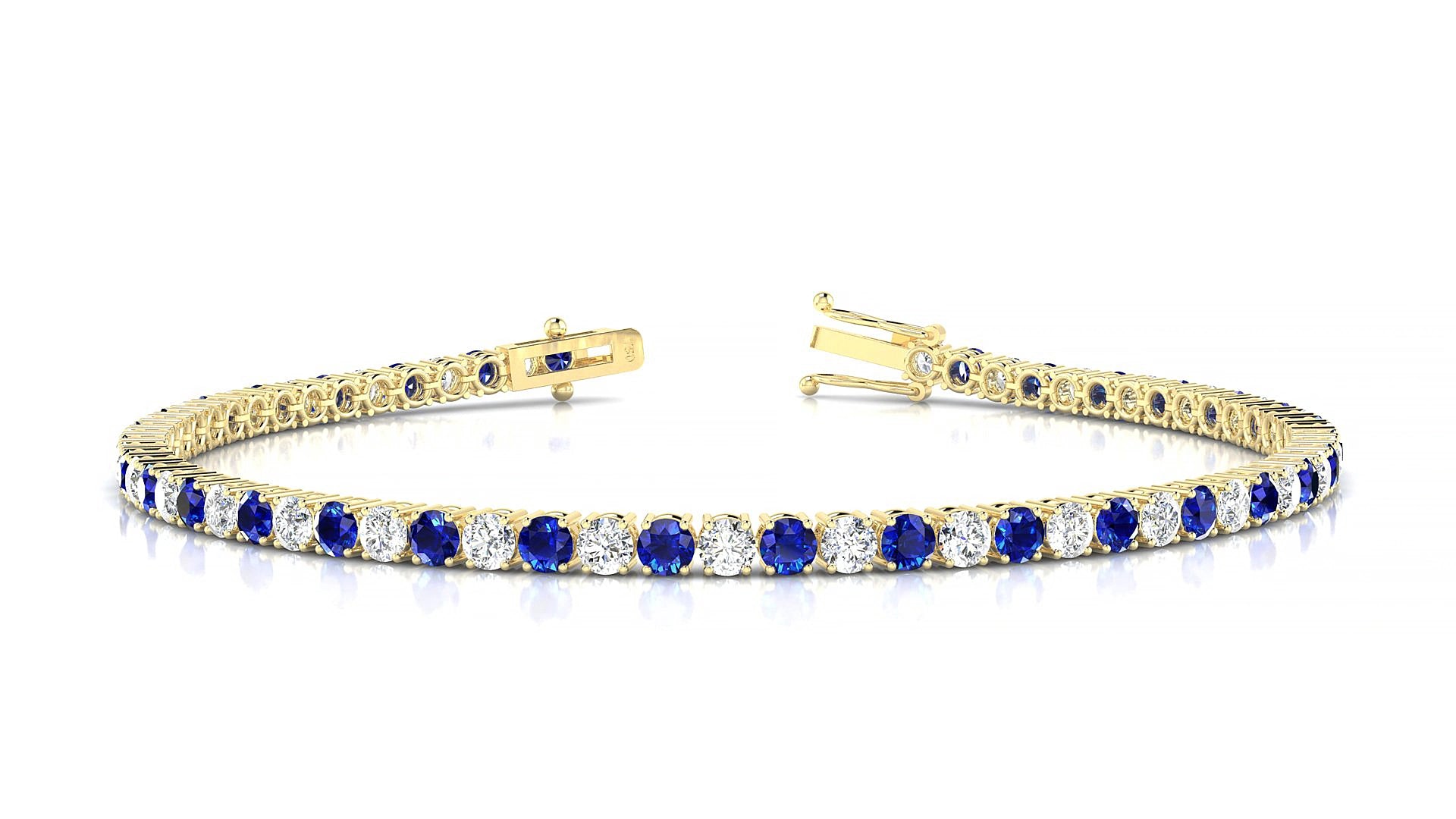 Capri 1-1 | 18k Yellow Gold 2.5 mm Round Natural Sapphire & Diamond 17 cm Tennis Bracelet