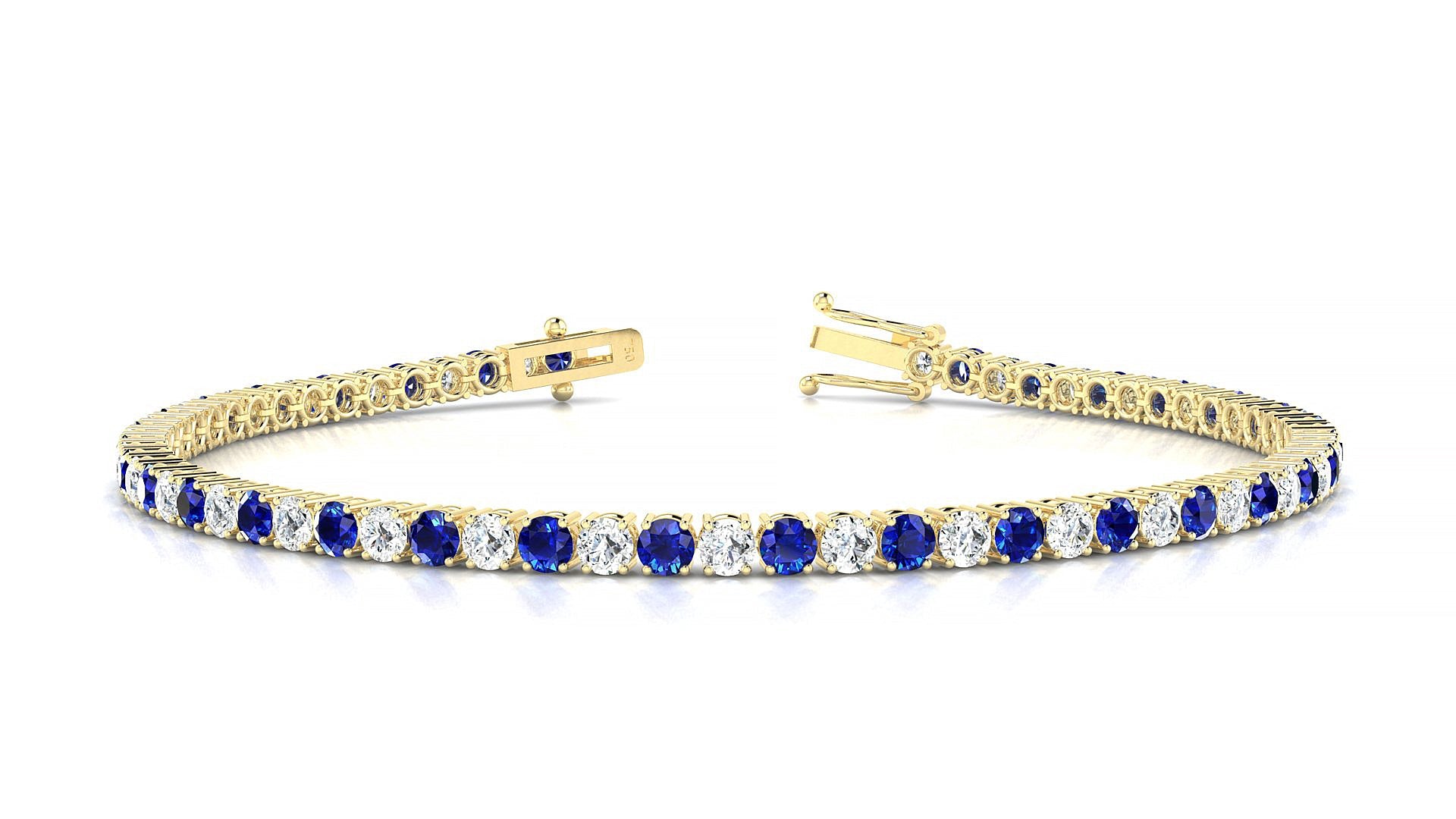 Capri 1-1 | 18k Yellow Gold 2.5 mm Round Natural Sapphire & Diamond Tennis Bracelet