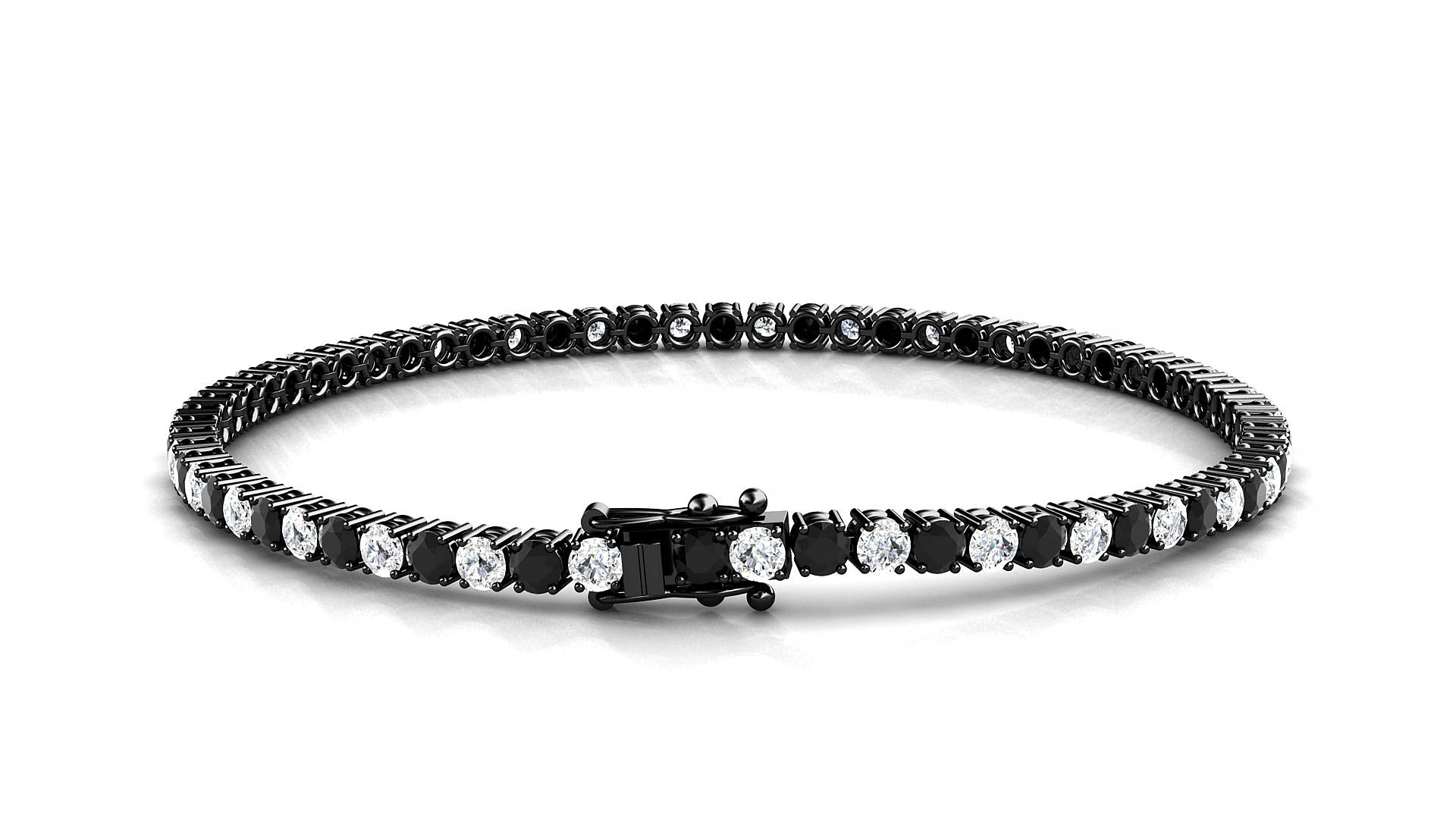 Capri 1-1 | 18k Black Gold 2.5 mm Round Natural Black Diamond & Diamond 18 cm Tennis Bracelet