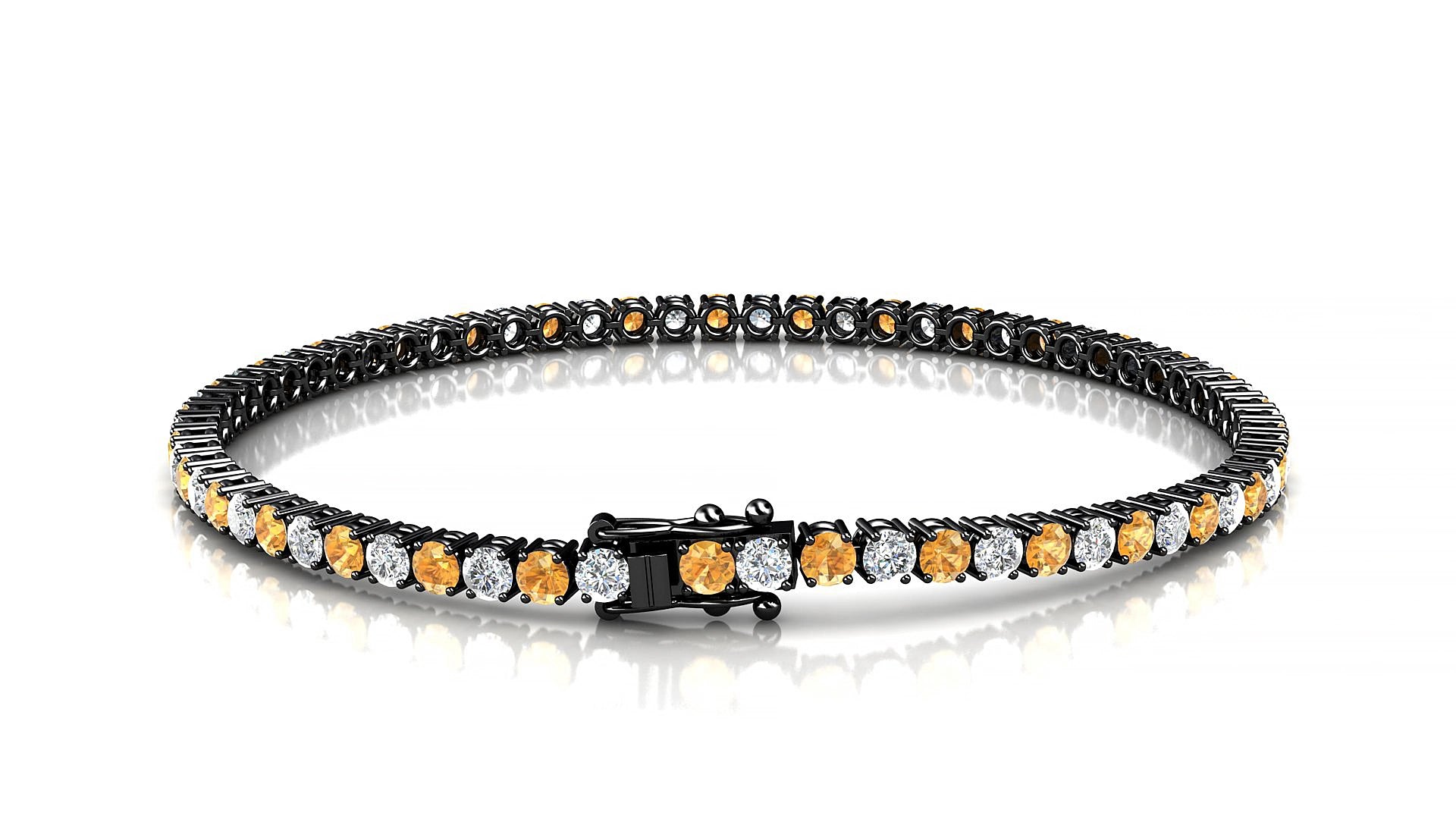 Capri 1-1 | 18k Black Gold 2.5 mm Round Natural Citrine & Diamond 16 cm Tennis Bracelet
