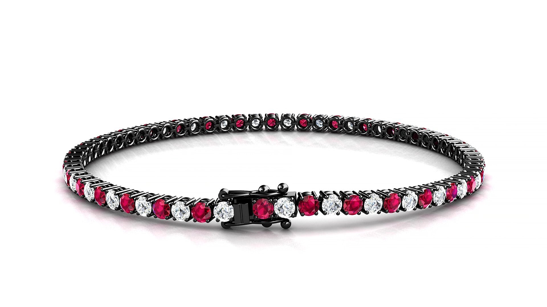 Capri 1-1 | 18k Black Gold 2.5 mm Round Natural Ruby & Diamond 20 cm Tennis Bracelet
