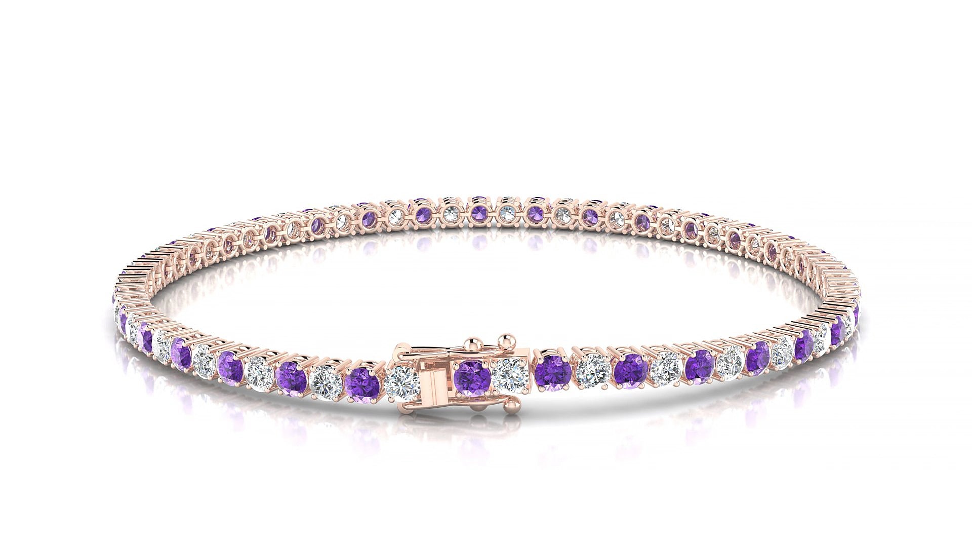 Capri 1-1 | 18k Rose Gold 2.5 mm Round Natural Amethyst & Diamond 19 cm Tennis Bracelet