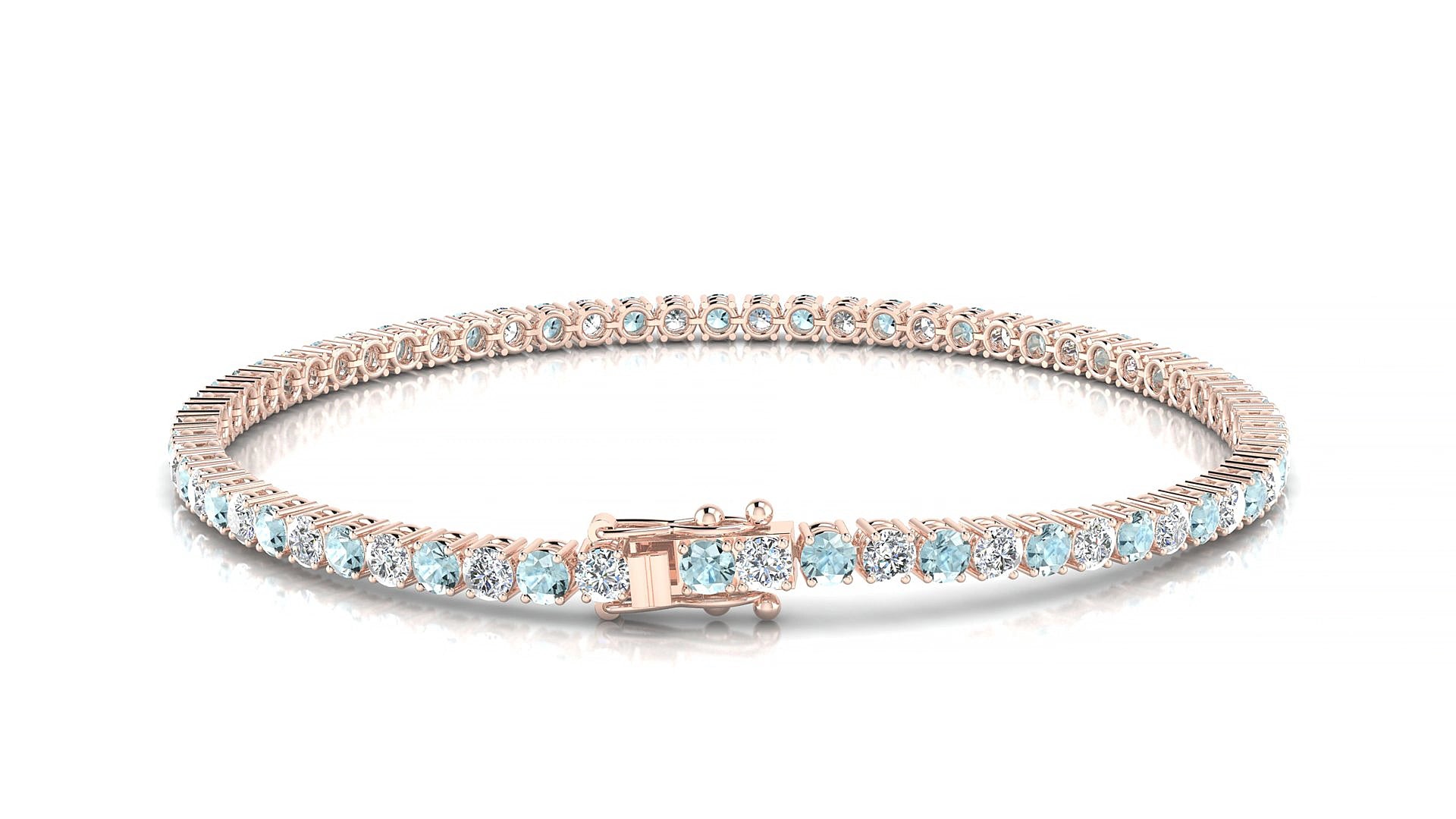 Capri 1-1 | 18k Rose Gold 2.5 mm Round Natural Aquamarine & Diamond 15 cm Tennis Bracelet