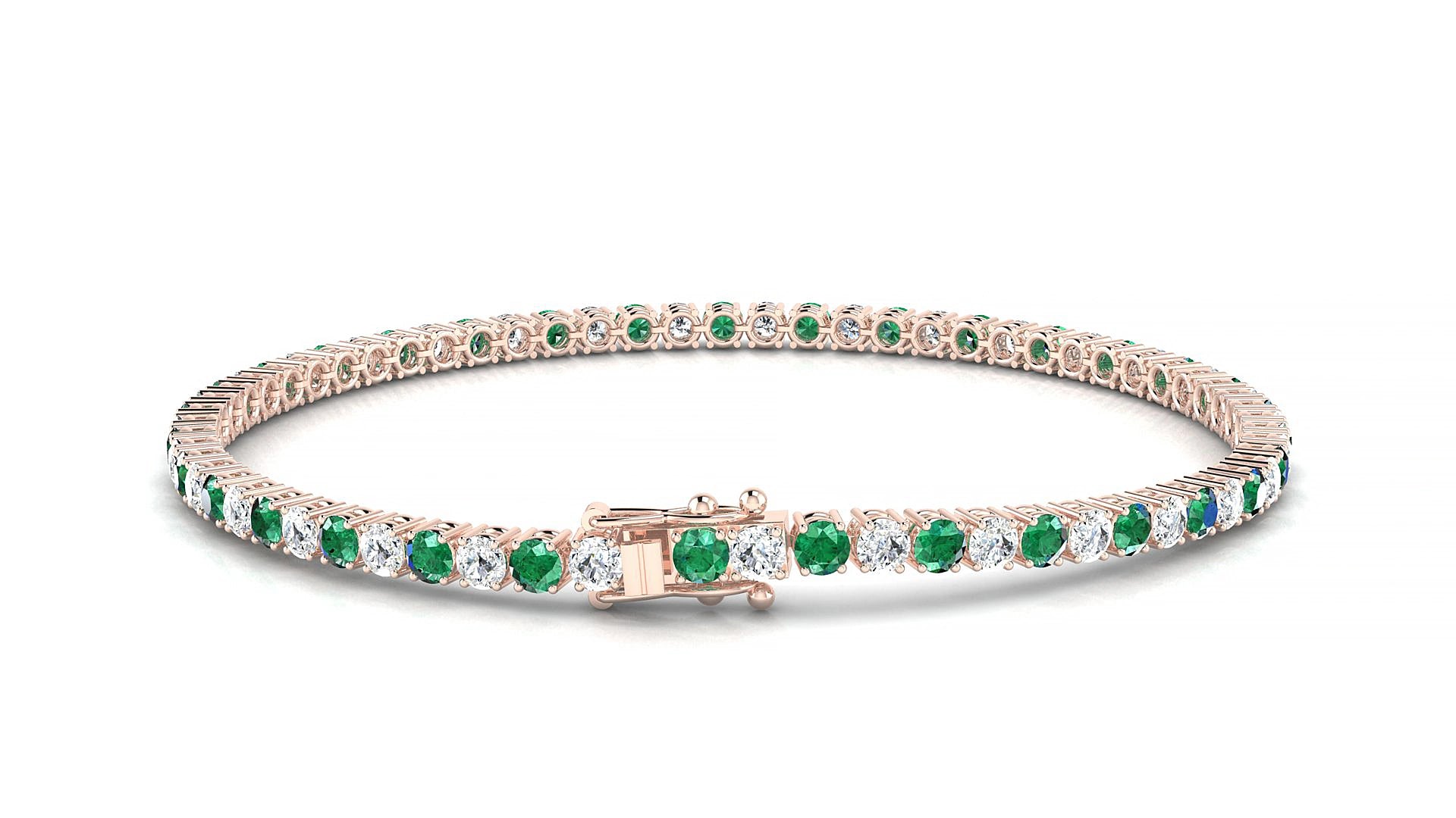 Capri 1-1 | 18k Rose Gold 2.5 mm Round Natural Emerald & Diamond 15 cm Tennis Bracelet