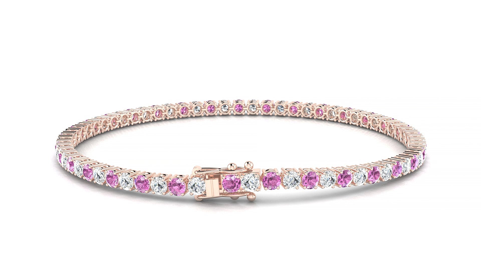 Capri 1-1 | 18k Rose Gold 2.5 mm Round Natural Pink Sapphire & Diamond 16 cm Tennis Bracelet