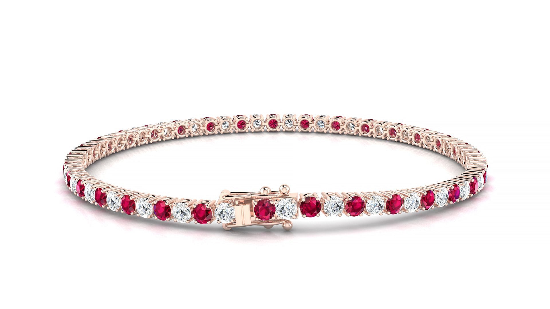 Capri 1-1 | 18k Rose Gold 2.5 mm Round Natural Ruby & Diamond Tennis Bracelet