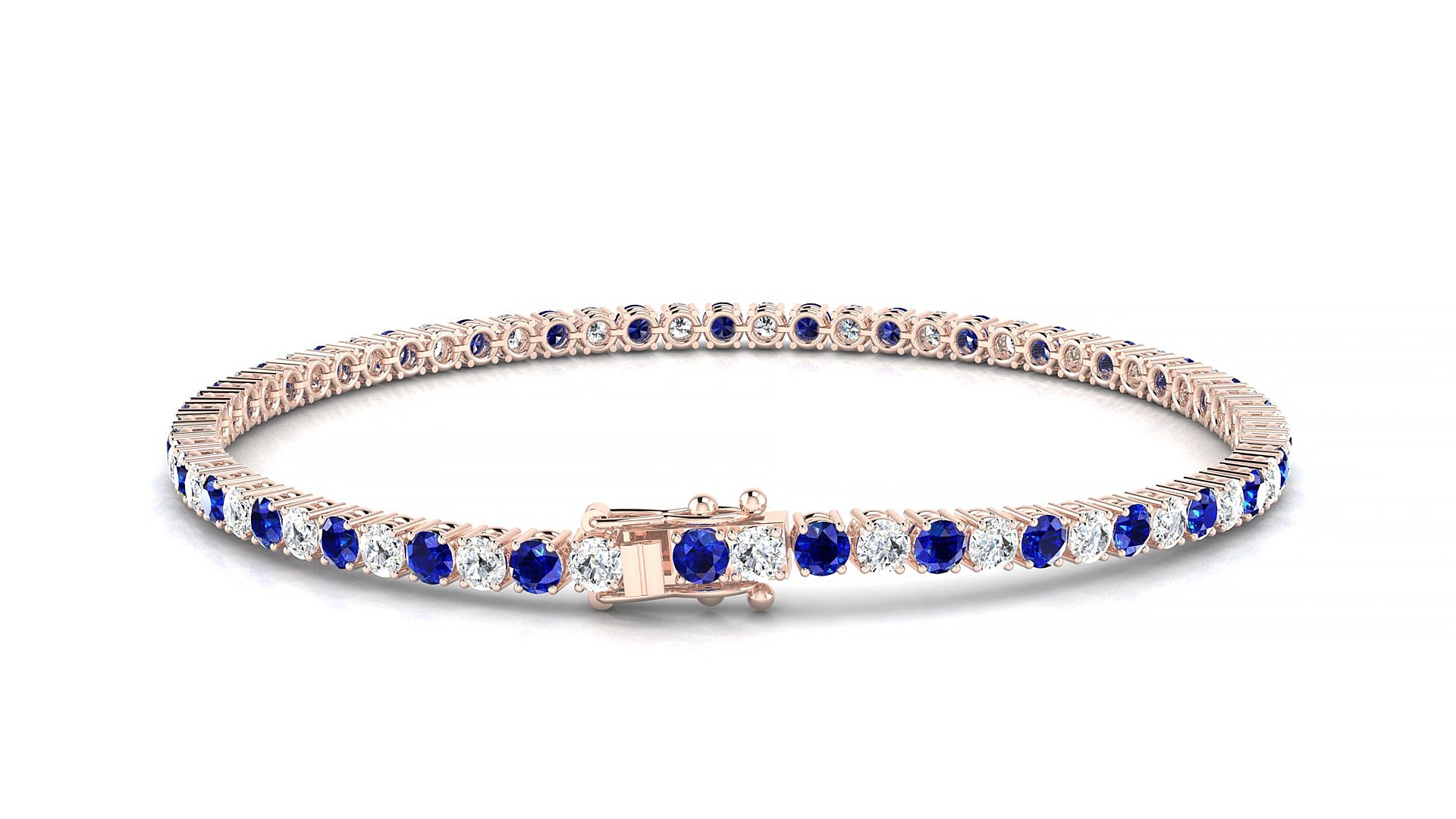 Capri 1-1 | 18k Rose Gold 2.5 mm Round Natural Sapphire & Diamond 18 cm Tennis Bracelet