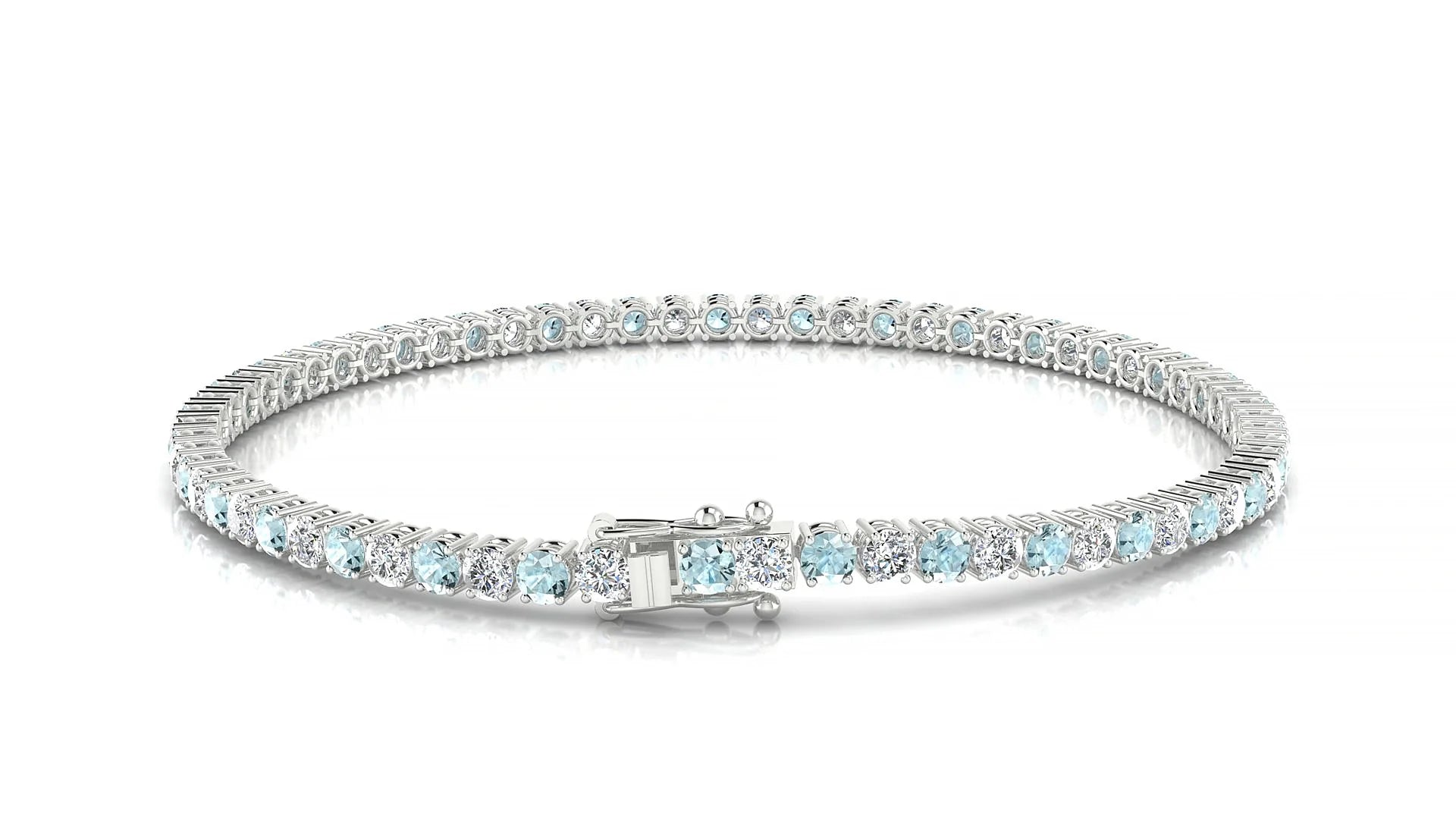Capri 1-1 | 18k White Gold 2.5 mm Round Natural Aquamarine & Diamond Tennis Bracelet