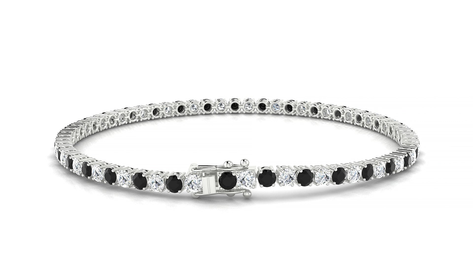 Capri 1-1 | 18k White Gold 2.5 mm Round Natural Black Diamond & Diamond 15 cm Tennis Bracelet