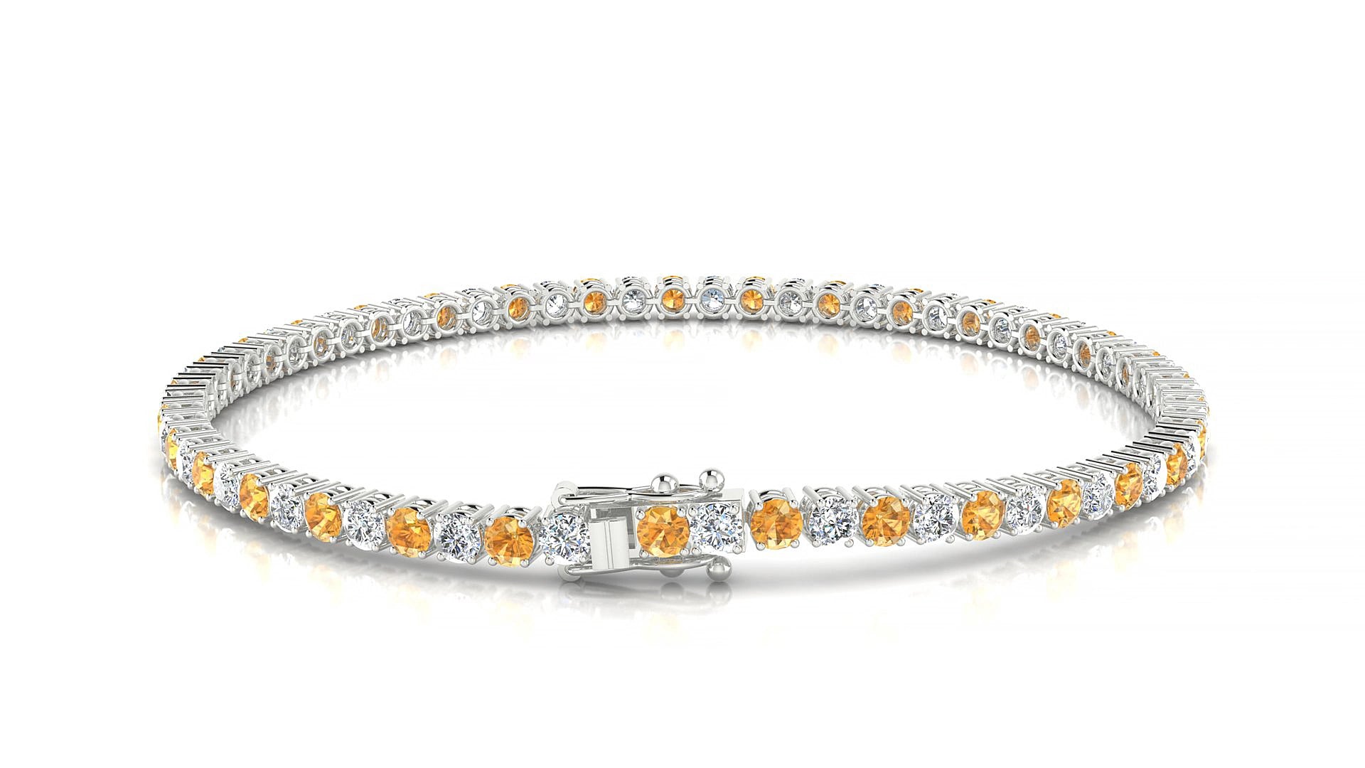 Capri 1-1 | 18k White Gold 2.5 mm Round Natural Citrine & Diamond 18 cm Tennis Bracelet