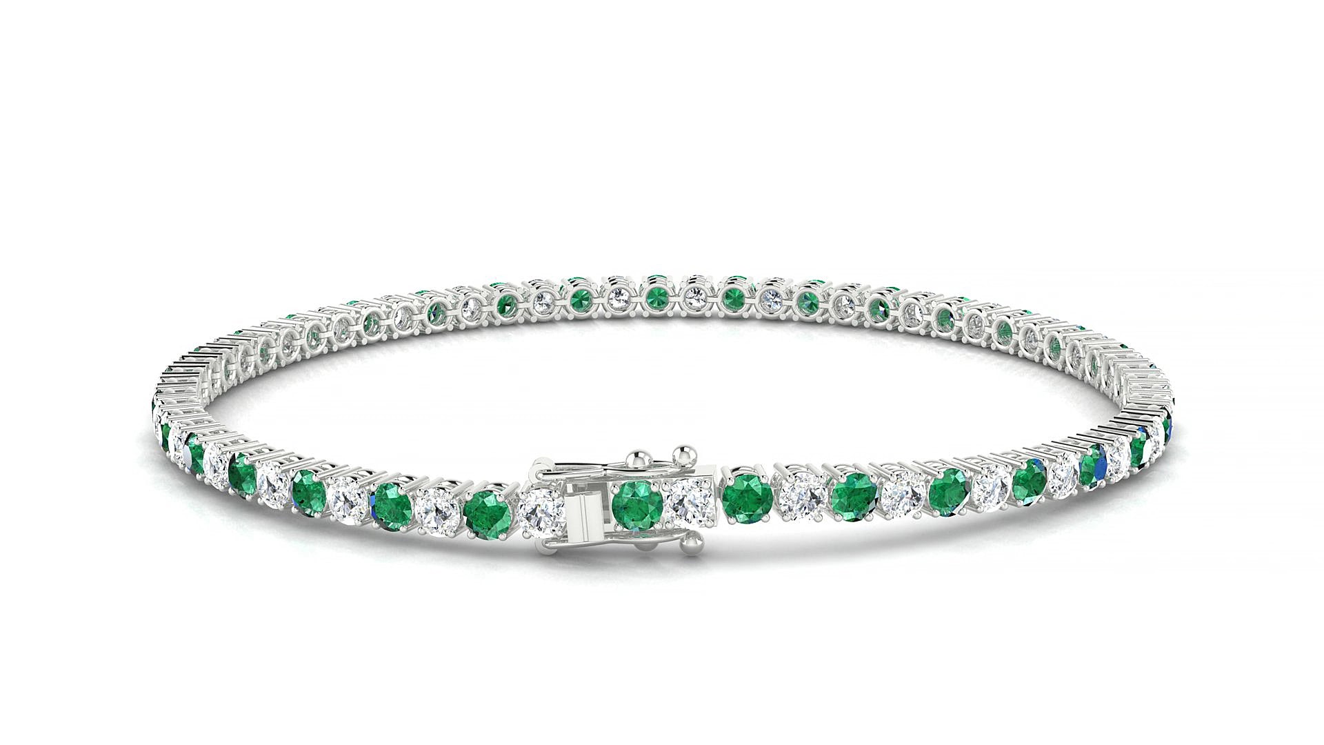 Capri 1-1 | 18k White Gold 2.5 mm Round Natural Emerald & Diamond 15 cm Tennis Bracelet