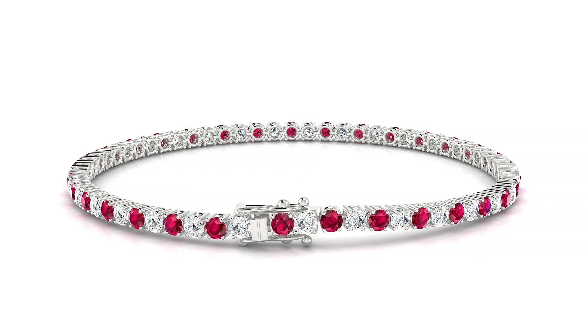 Capri 1-1 | 18k White Gold 2.5 mm Round Natural Ruby & Diamond 16 cm Tennis Bracelet