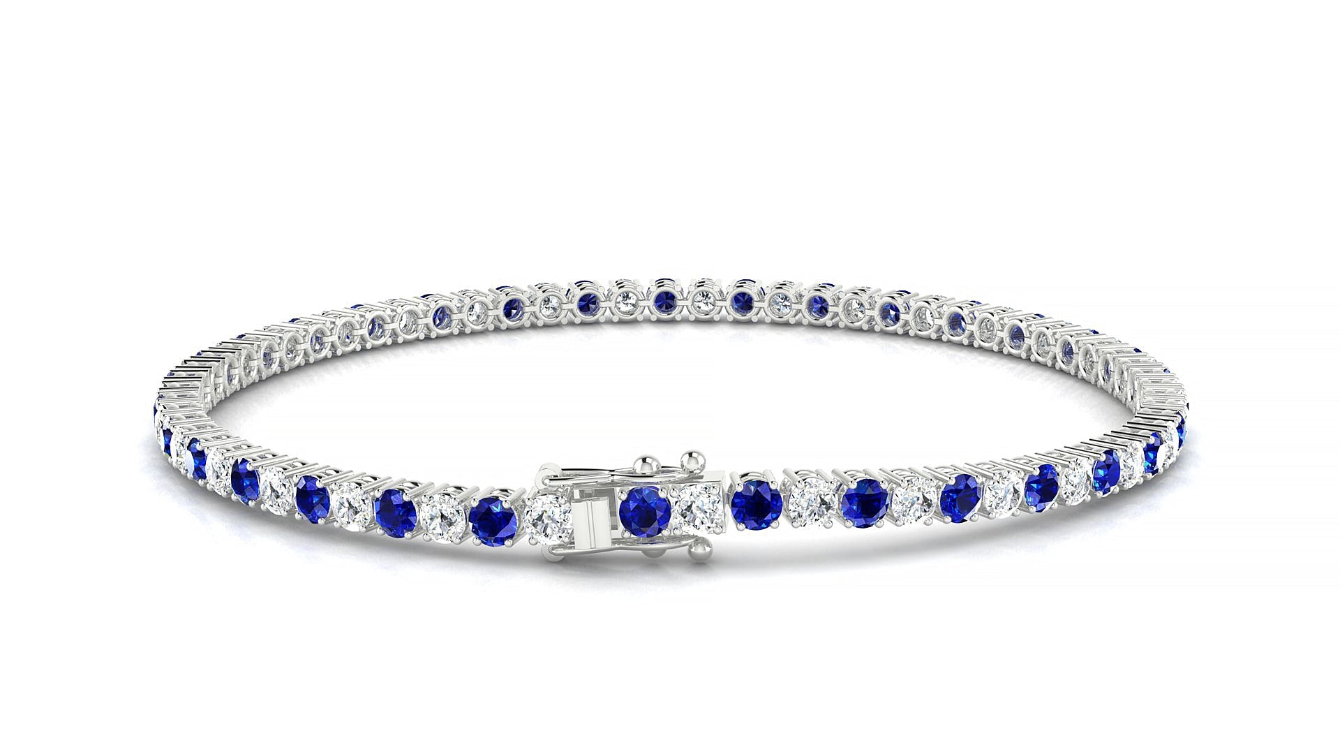 Capri 1-1 | 18k White Gold 2.5 mm Round Natural Sapphire & Diamond Tennis Bracelet