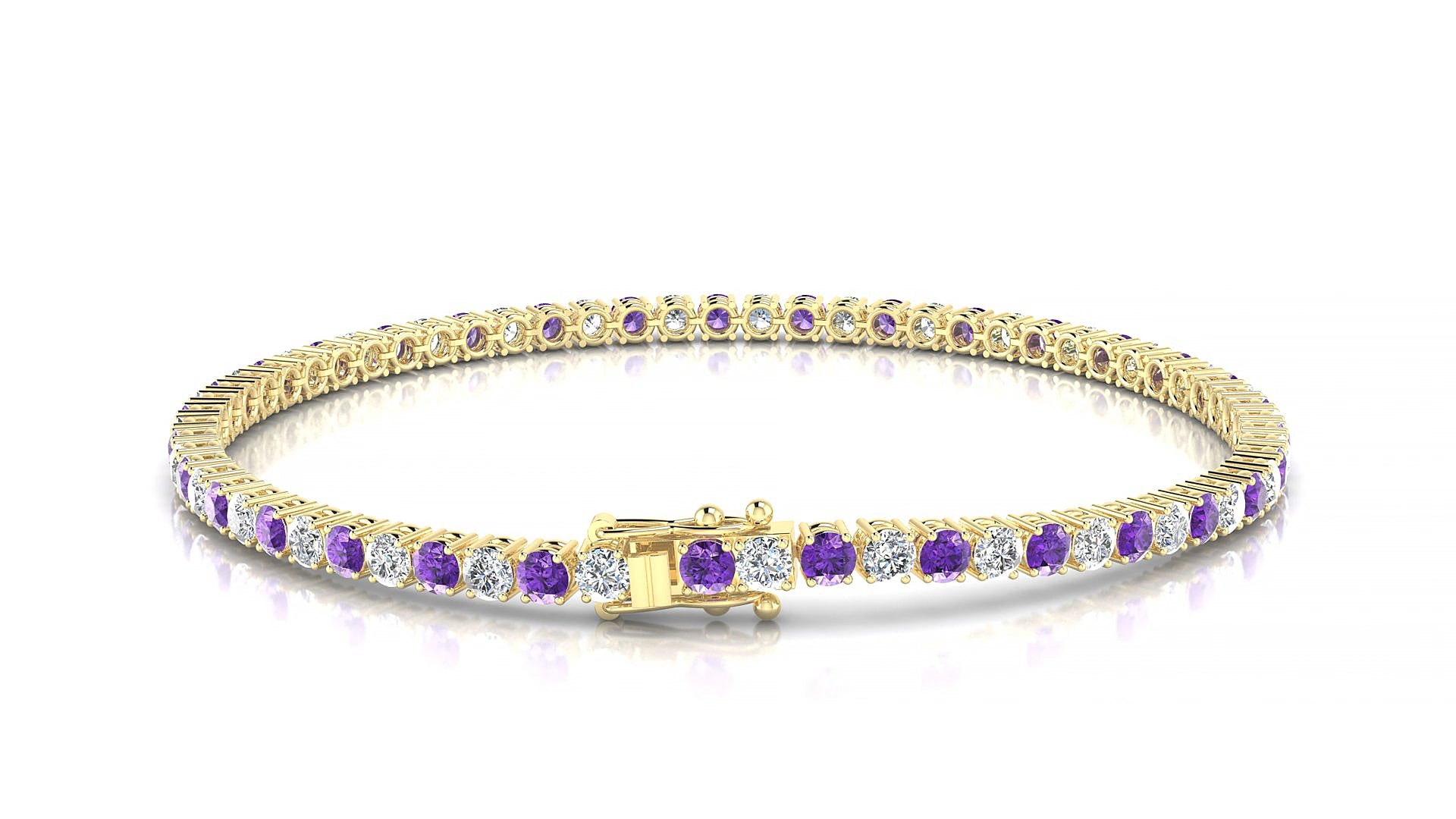 Capri 1-1 | 18k Yellow Gold 2.5 mm Round Natural Amethyst & Diamond 15 cm Tennis Bracelet