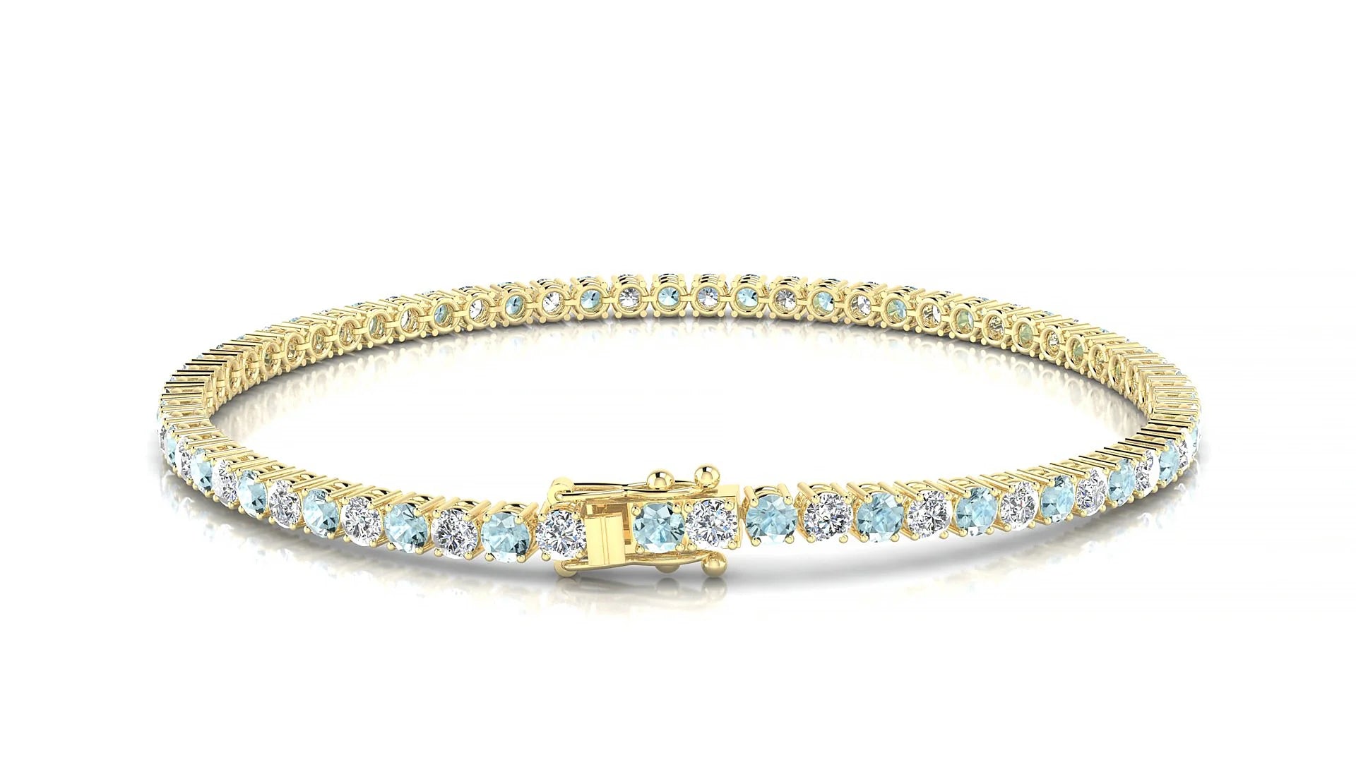 Capri 1-1 | 18k Yellow Gold 2.5 mm Round Natural Aquamarine & Diamond Tennis Bracelet